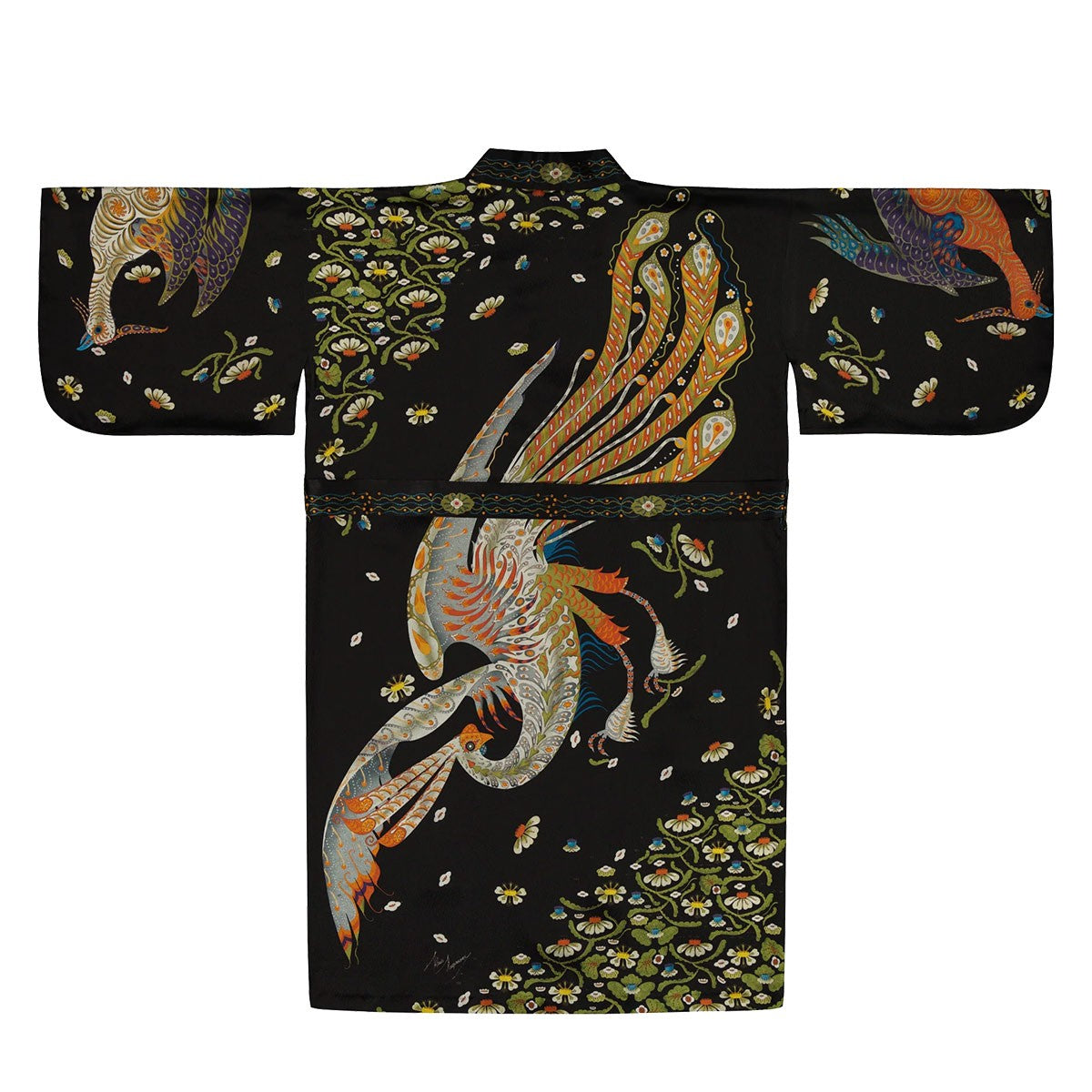 Klaus Haapaniemi Firebird Long Black Silk Kimono - One Size