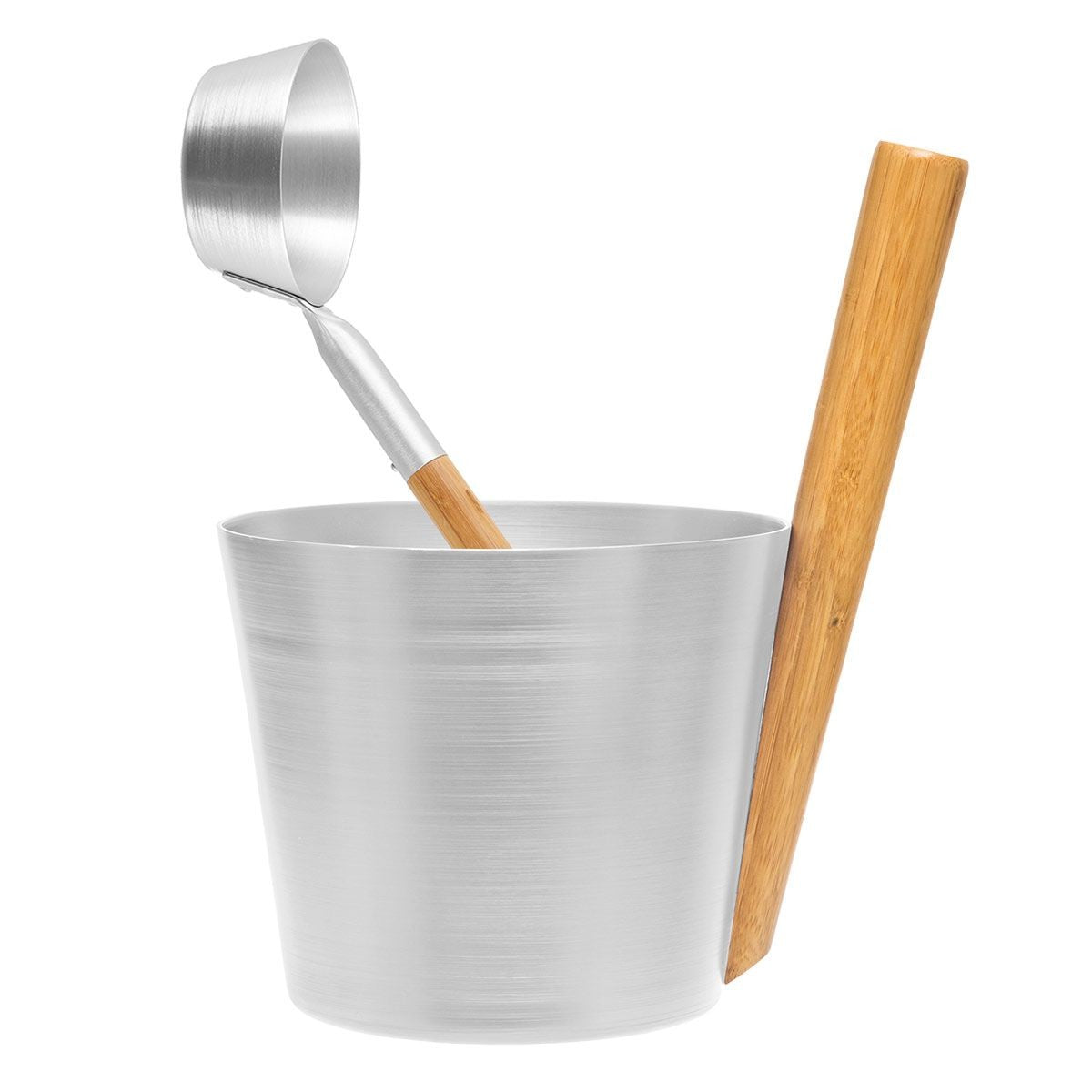 Rento Aluminum / Bamboo Silver Sauna Bucket & Ladle Set
