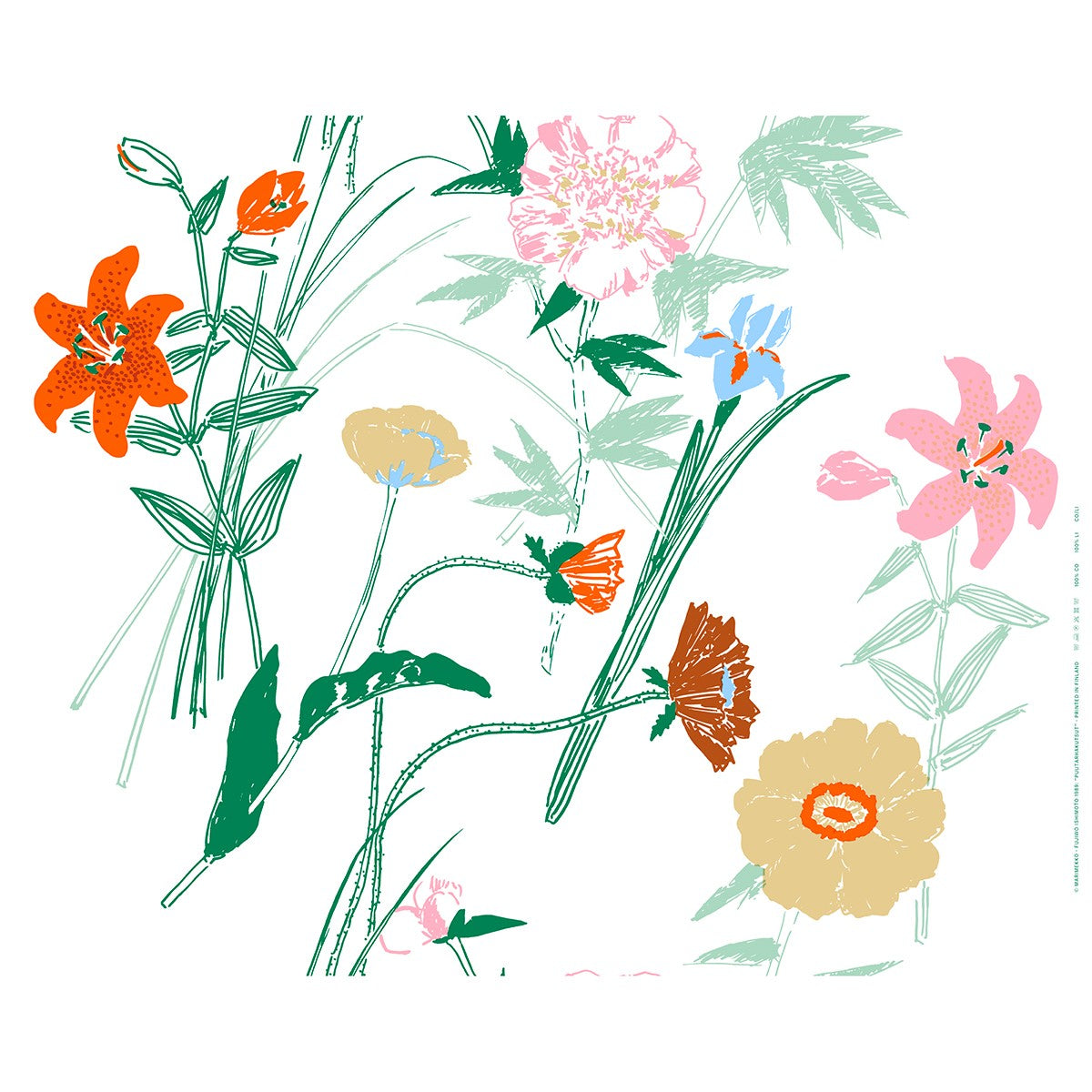Marimekko Puutarhakutsut White / Green / Orange Cotton Fabric Repeat