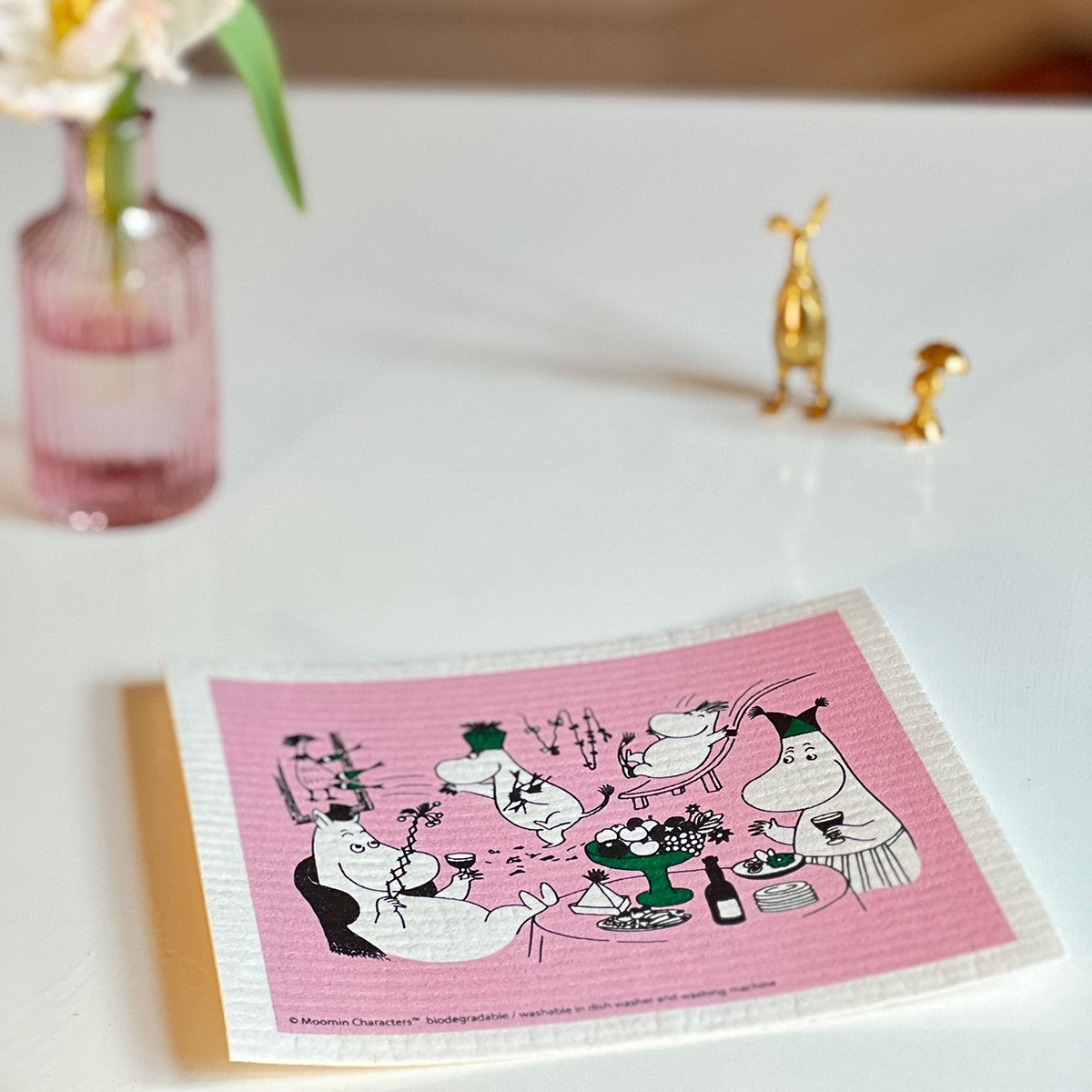 Moomin 80th Anniversary Pink Cellulose Dishcloth - Set of 2