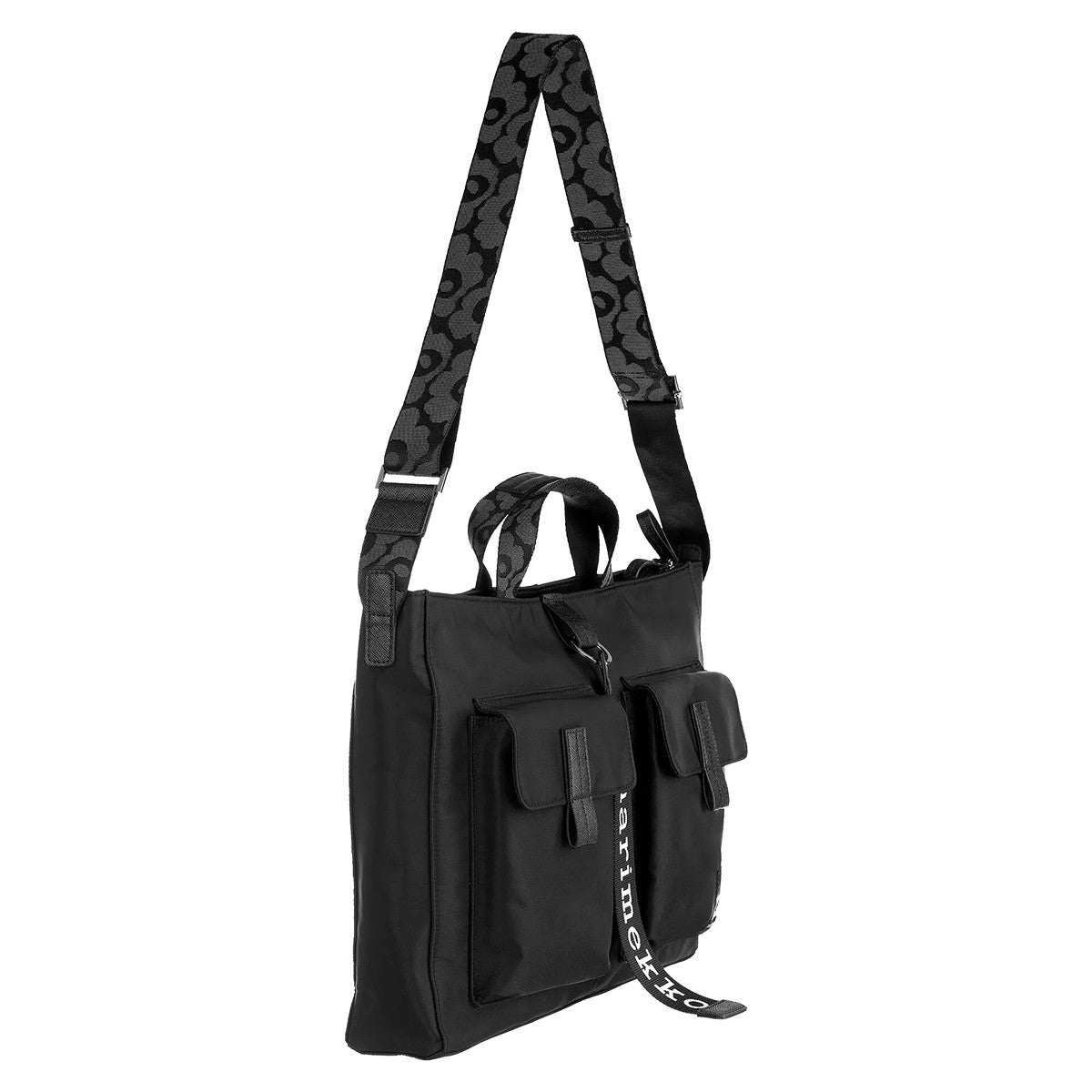 Marimekko Solid Black Everything Messenger Bag w/ Unikko Strap