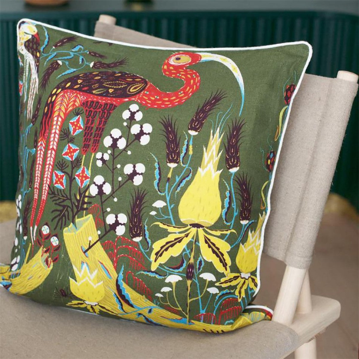 Klaus Haapaniemi Crane Green Throw Pillow
