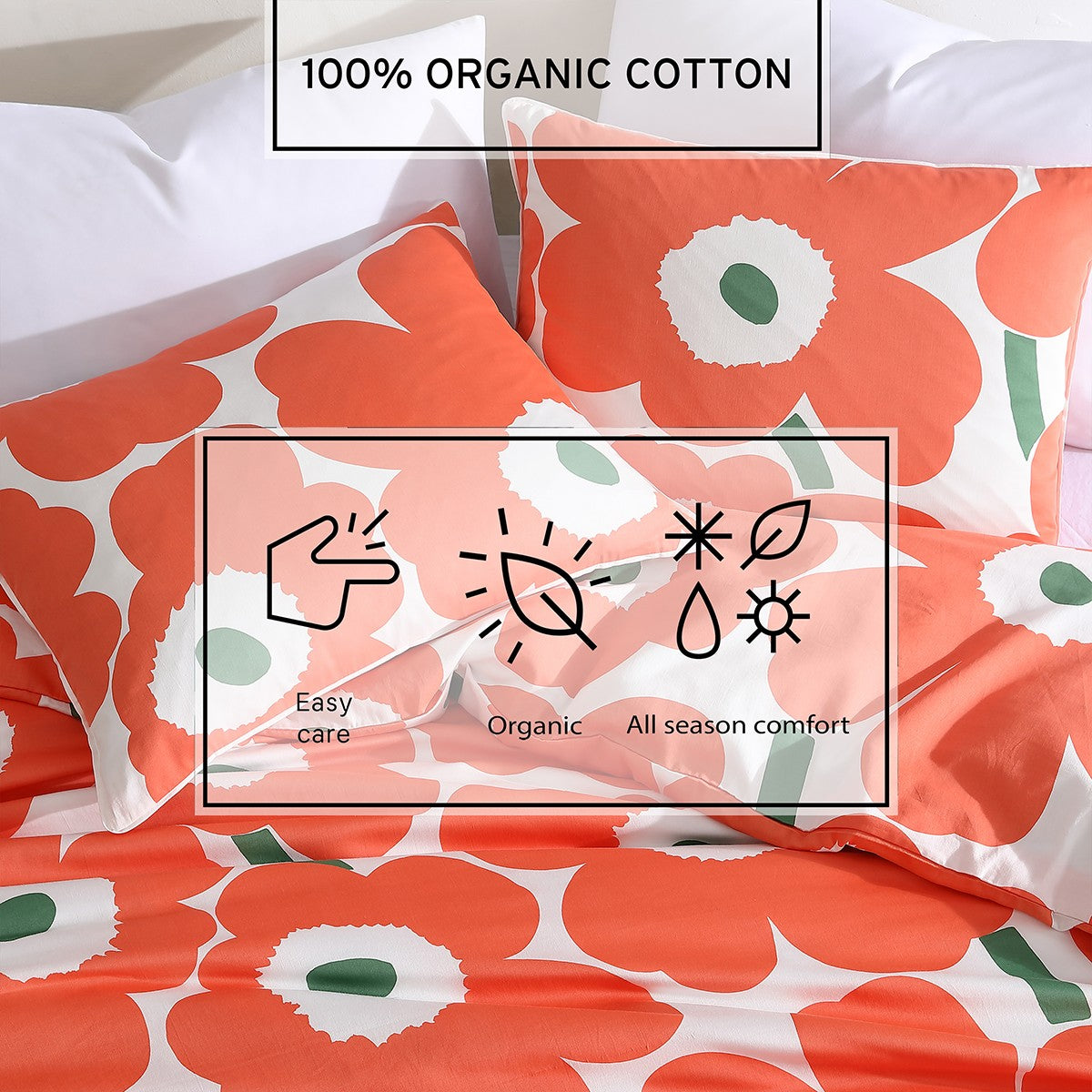 Marimekko Unikko Orange / Green Duvet Set - Full / Queen