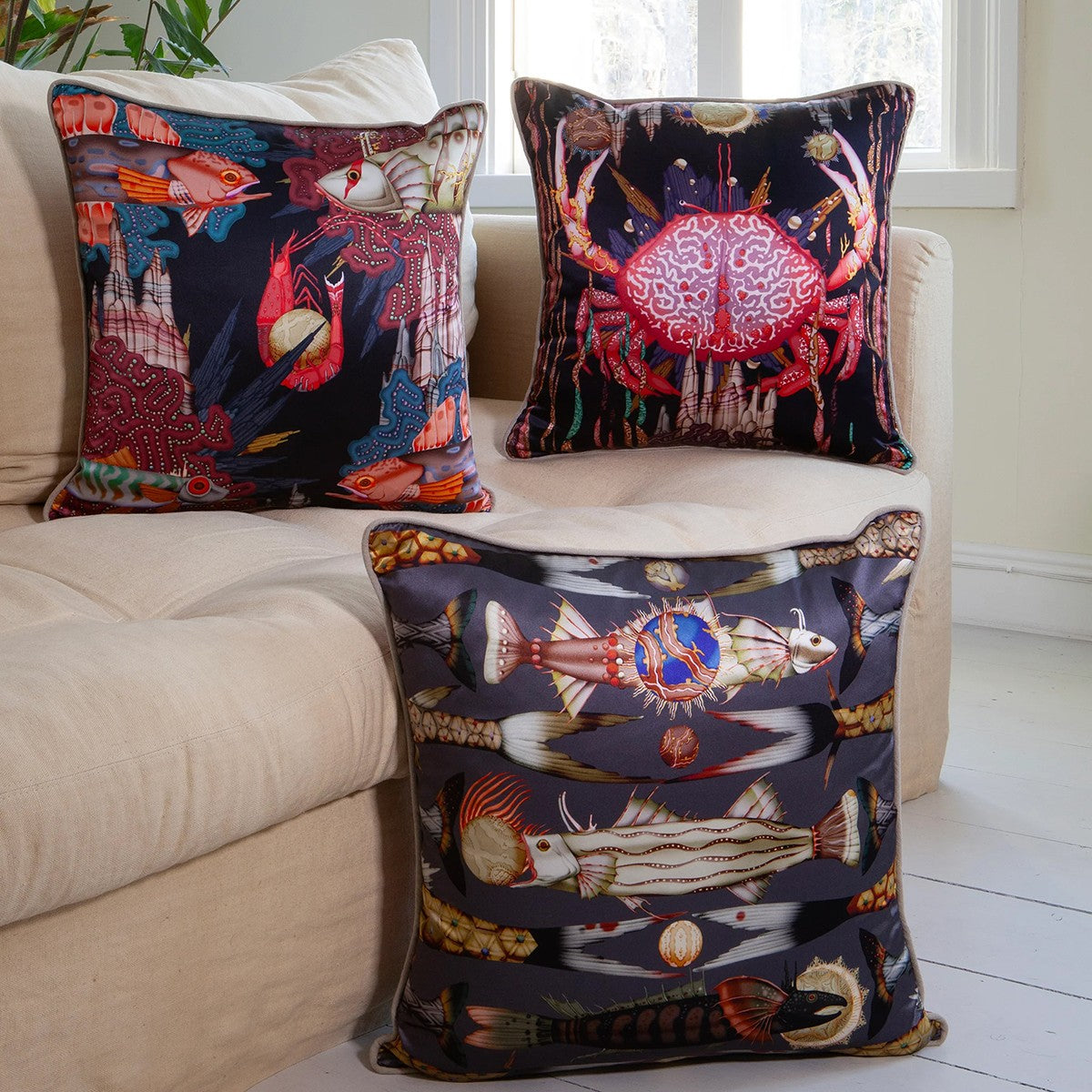 Klaus Haapaniemi Misto Mare Prawn Silk Throw Pillow