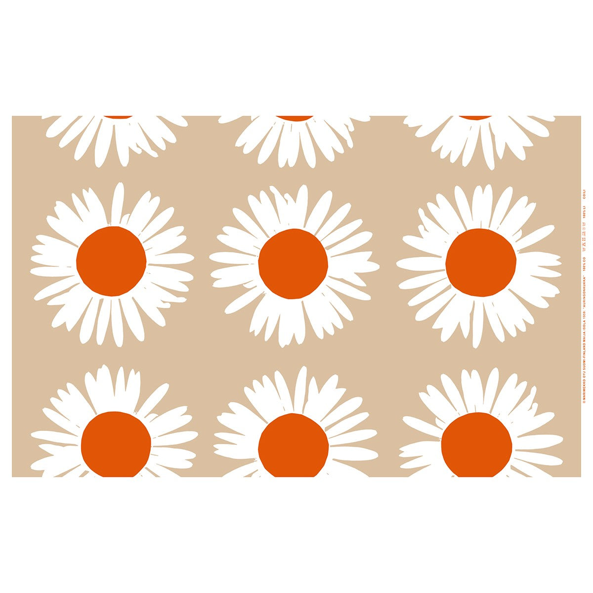 Marimekko Auringonkukka Beige / Orange / Off White Outdoor Polyester Fabric Repeat