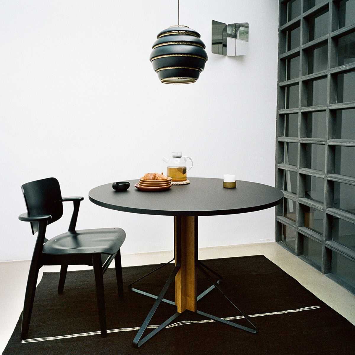 Artek Domus Black Lacquered Leather Upholstered Chair