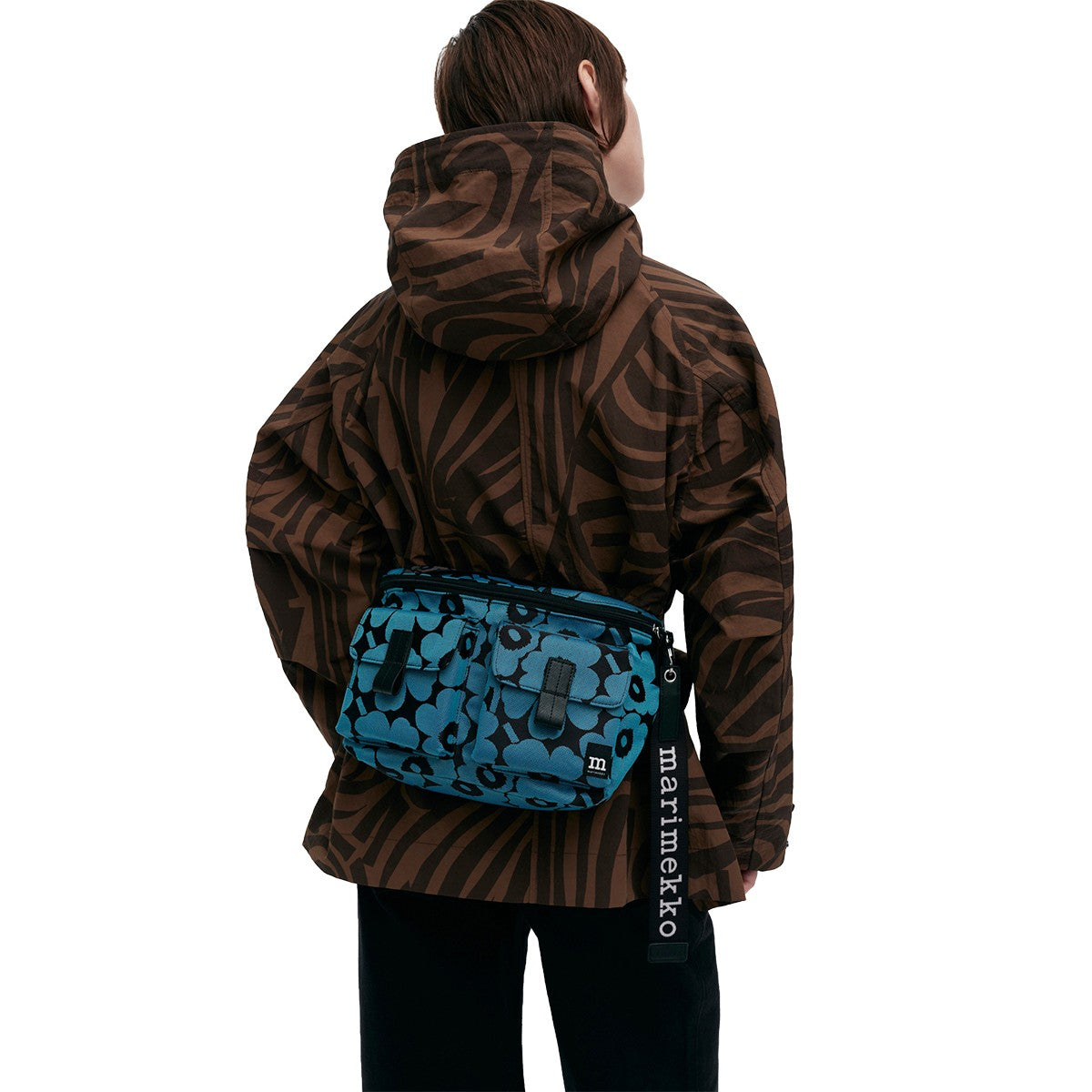 Marimekko Unikko Black / Blue Medium Sling Shoulder Bag