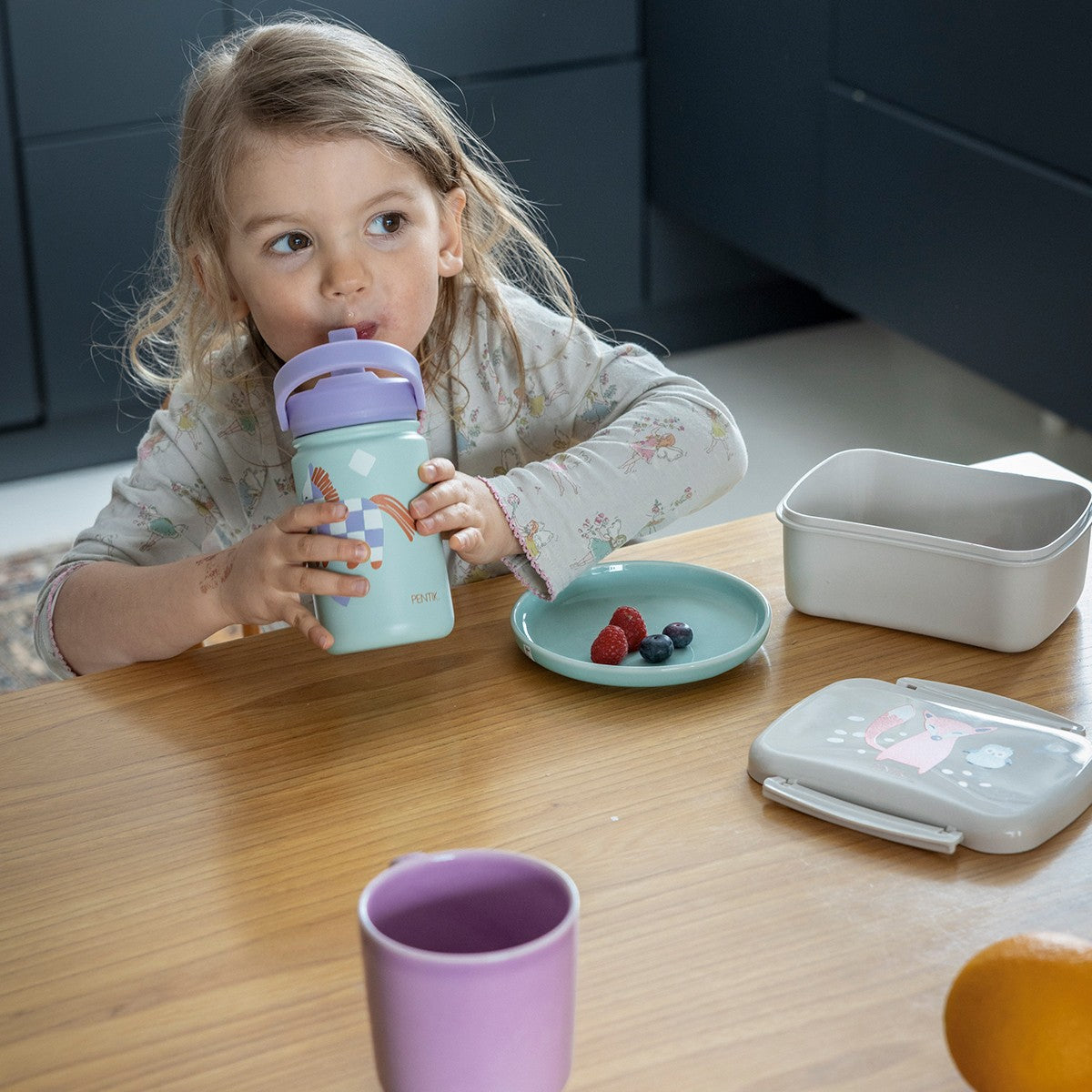 Pentik Heppa Turquoise / Purple Children's Water Bottle