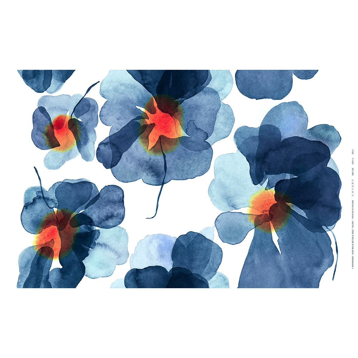 Marimekko Valssi Blue / Orange / White Medium Weight Cotton Fabric