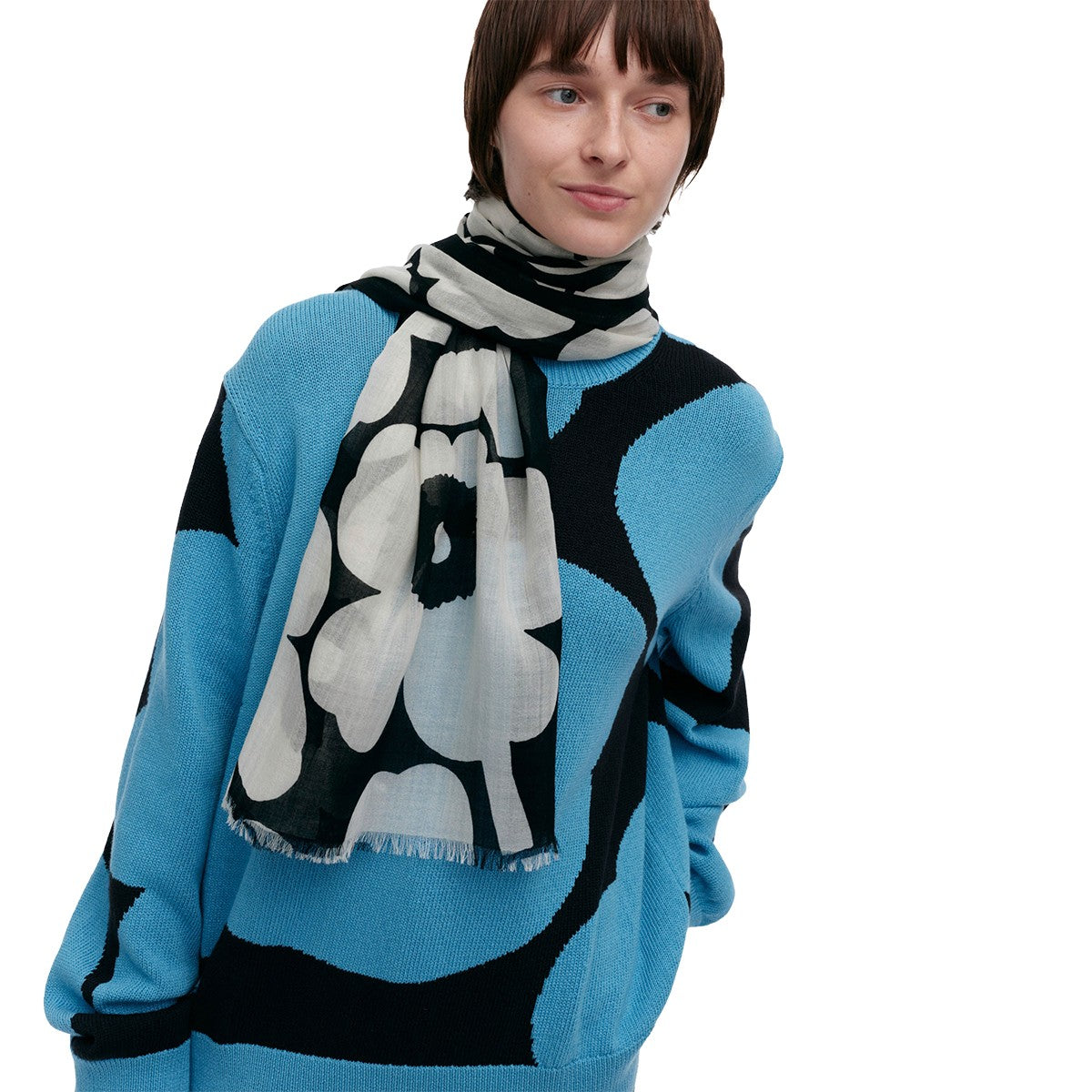 Marimekko Fiore Unikko Black / Off White Scarf