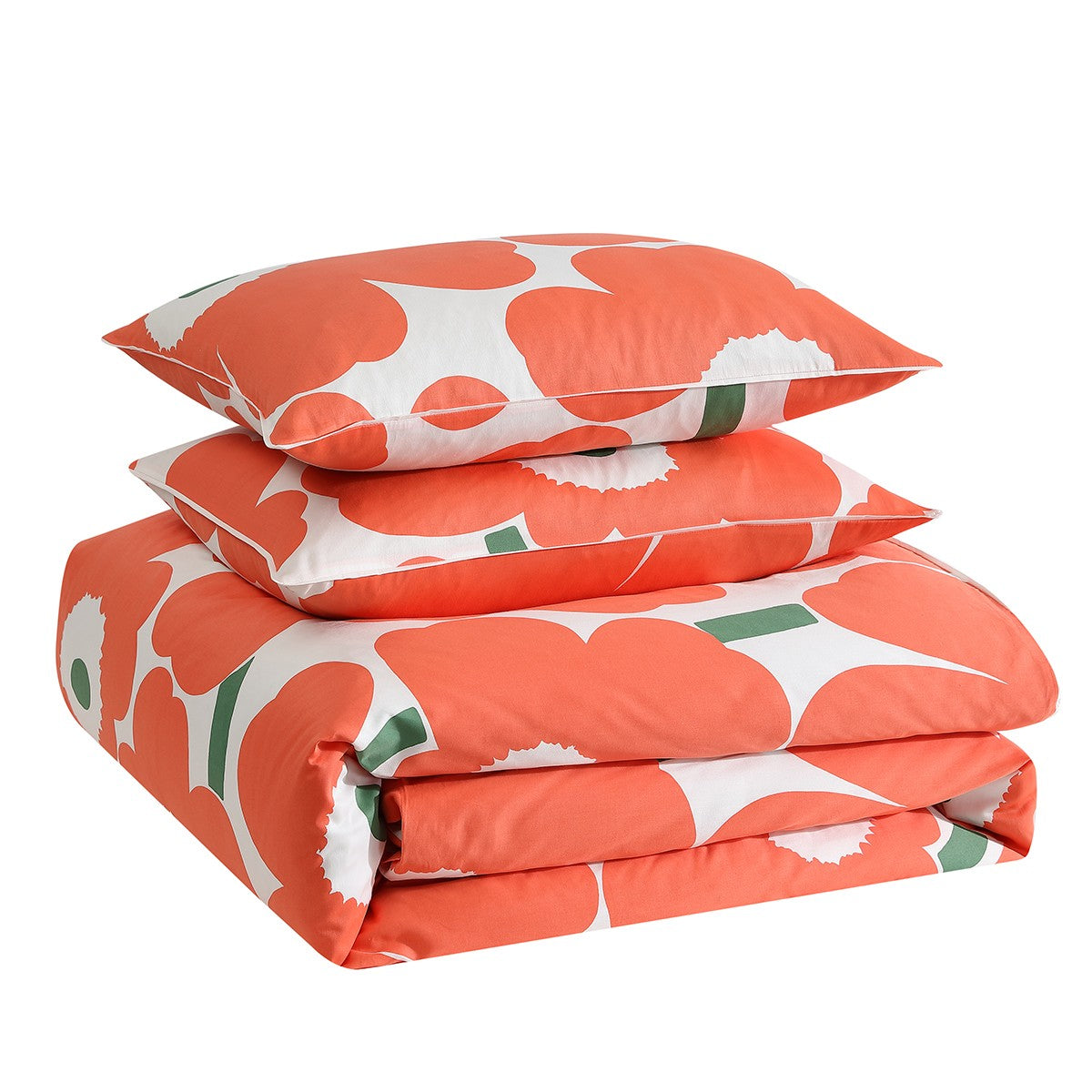 Marimekko Unikko Orange / Green Duvet Set - Full / Queen