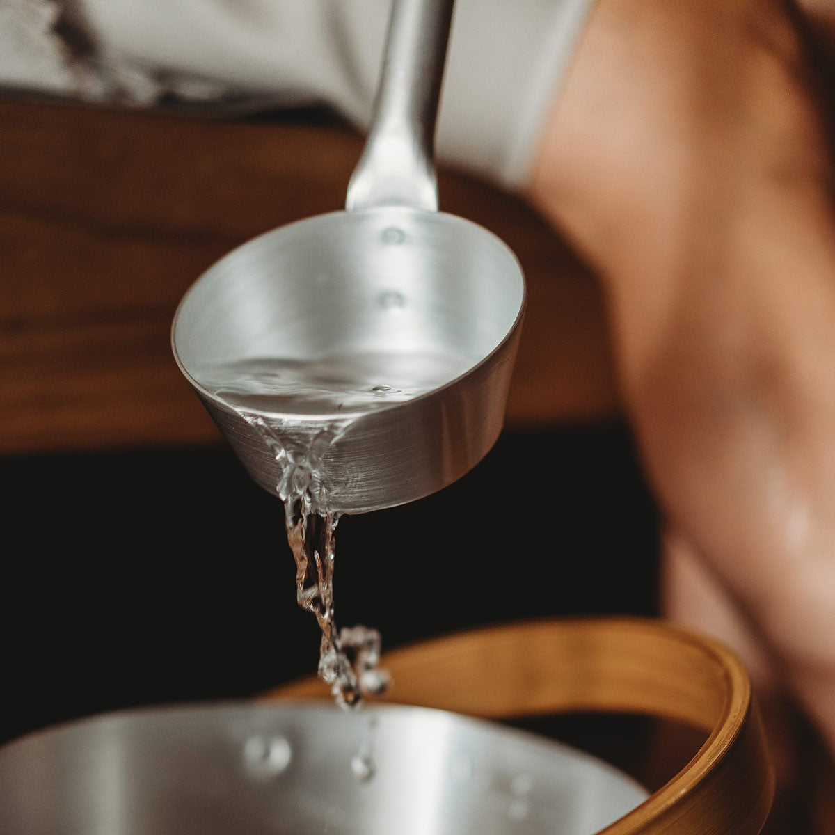Rento Aluminum / Bamboo Silver Sauna Ladle