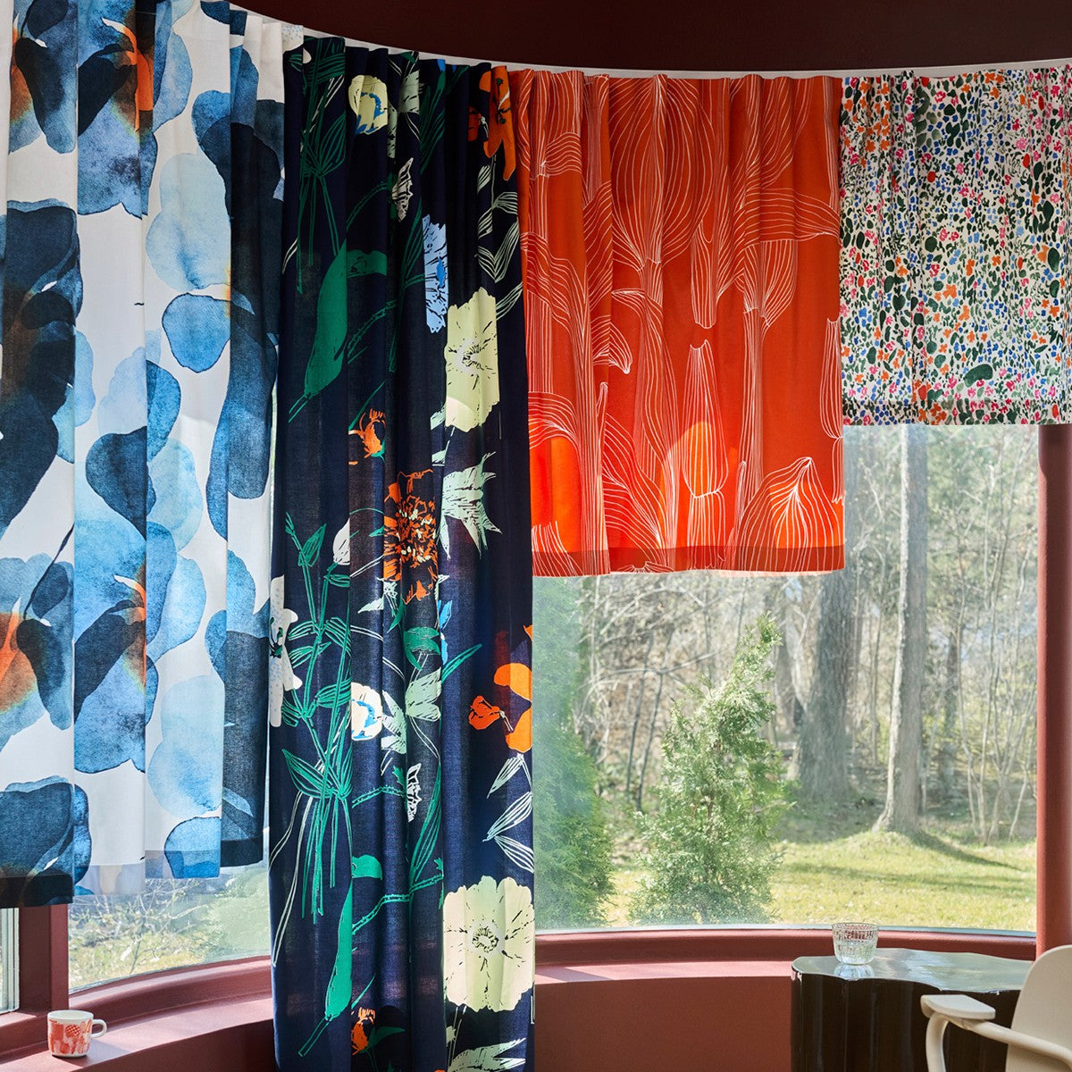 Marimekko Valssi Blue / Orange / White Medium Weight Cotton Fabric