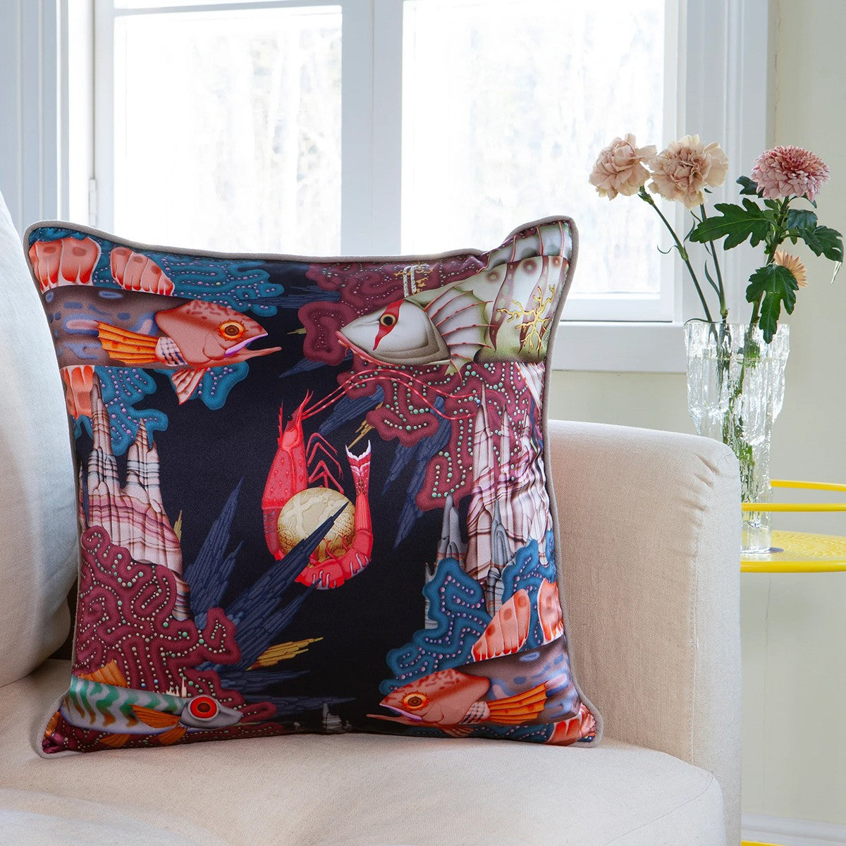 Klaus Haapaniemi Misto Mare Prawn Silk Throw Pillow