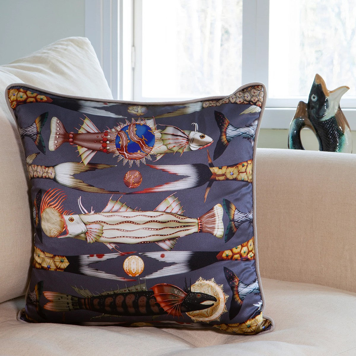 Klaus Haapaniemi Misto Mare Fish Silk Throw Pillow