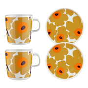 Marimekko Unikko Caramel / Orange / White 4pc Breakfast Set