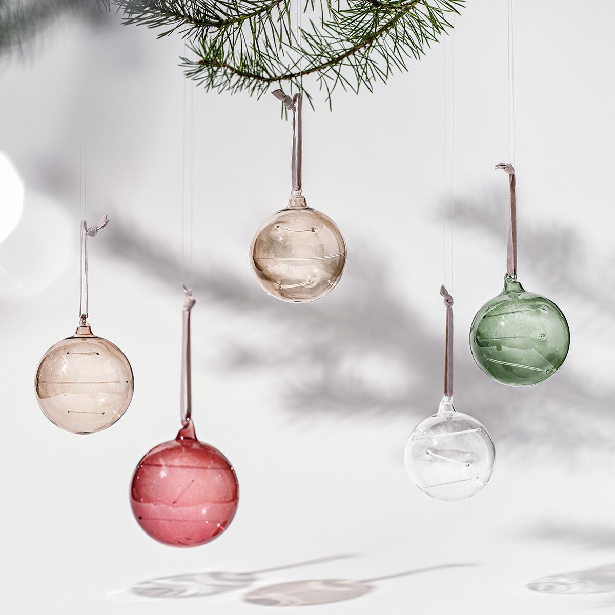iittala Sun Ball Clear / Calluna / Linen 3pc Glass Ornaments - 3"