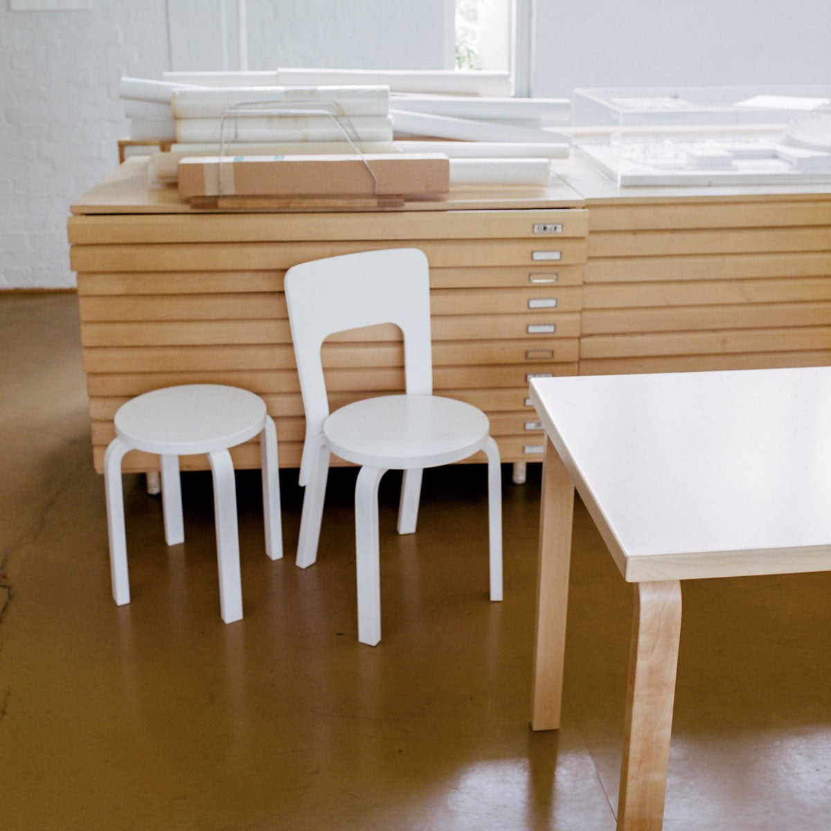 Artek Alvar Aalto E60 - Four Legged Stool - White Lacquered