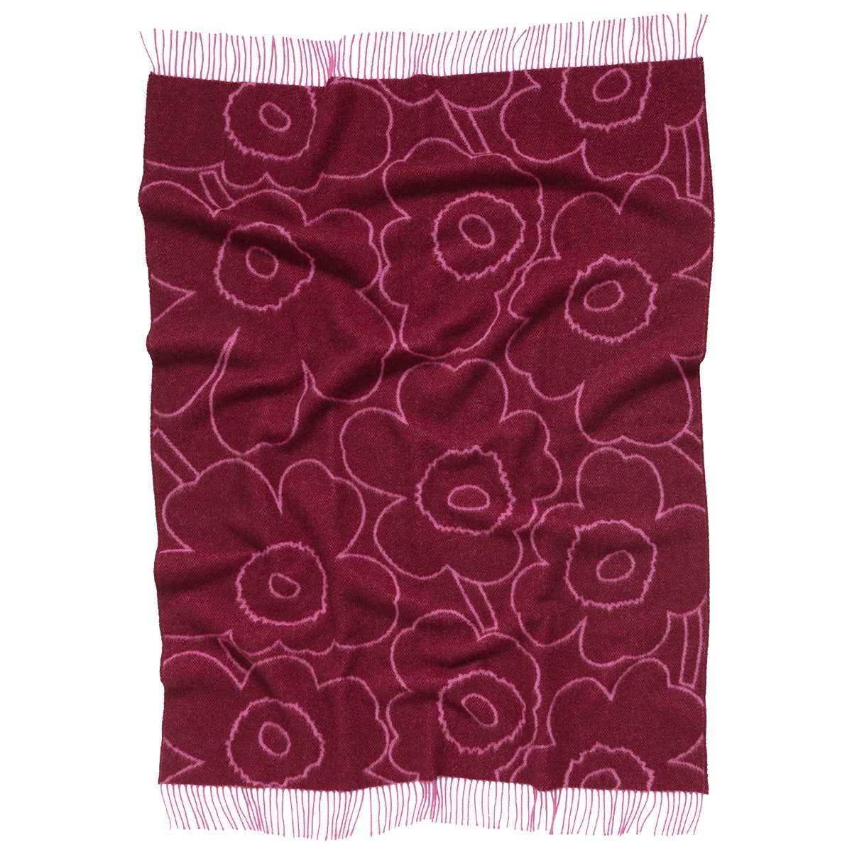 Marimekko Piirto Unikko Burgundy / Fuchsia Wool Throw Blanket
