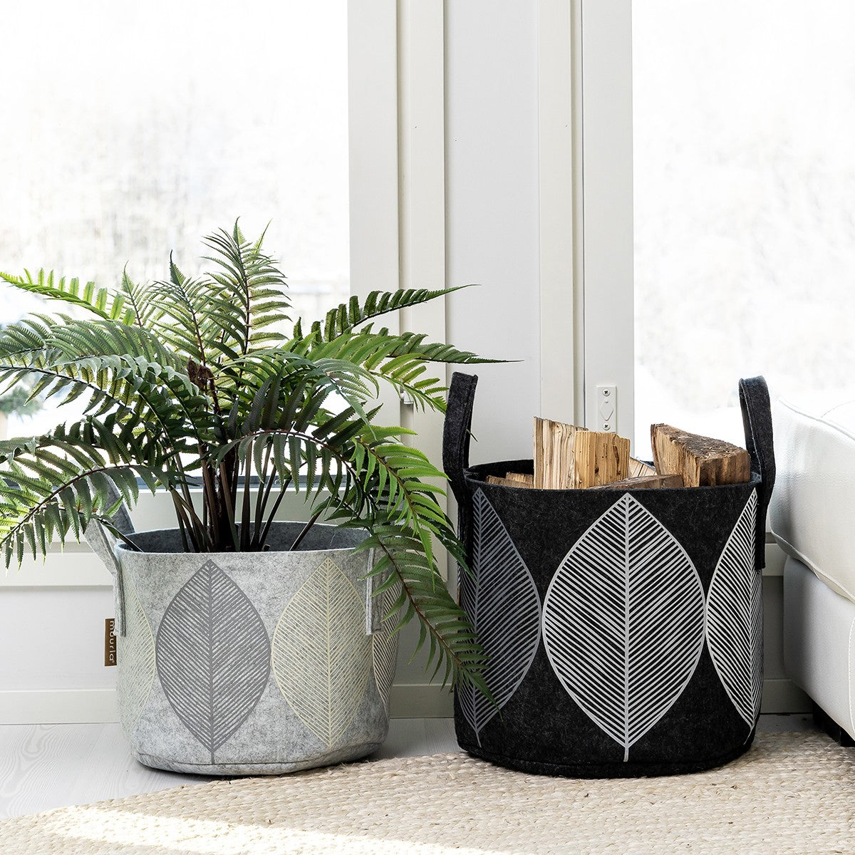 Muurla Dark Grey Leaf Storage Basket