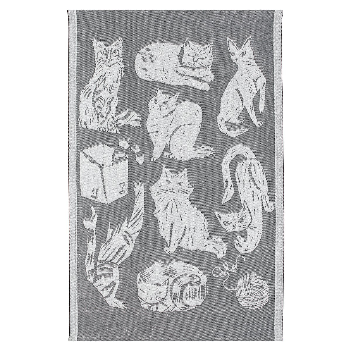 Lapuan Kankurit Kissanpaivat Dark Grey / White Tea Towel