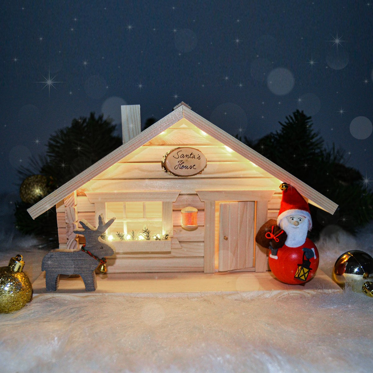 Santa's House with Santa and Reindeer Tonttus