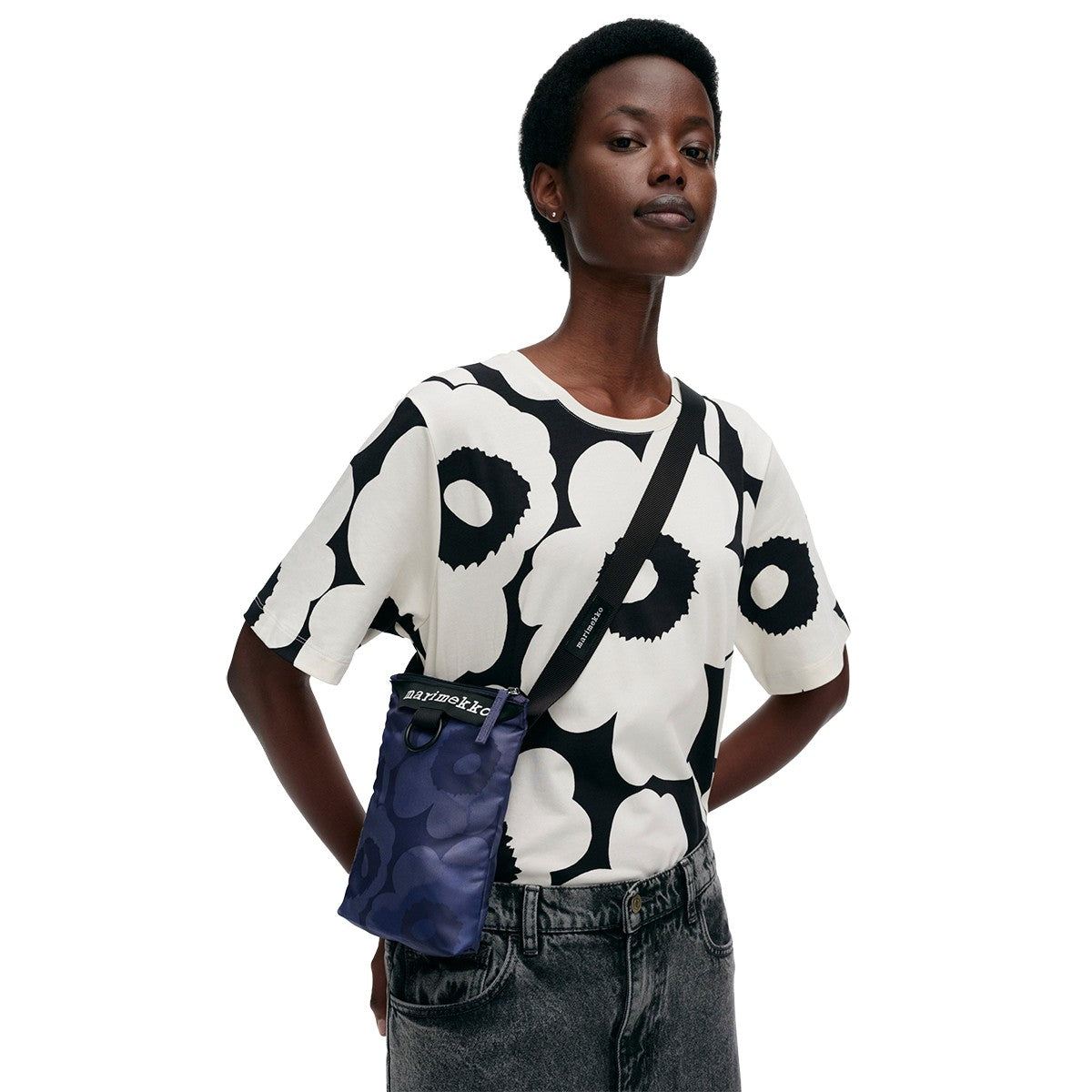 Marimekko Unikko Dark Blue Neat Phone Pocket Bag