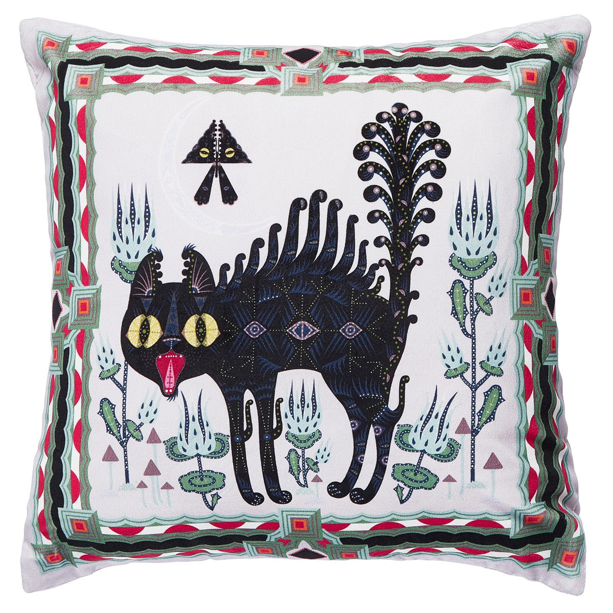 Klaus Haapaniemi Scary Cat Velvet Throw Pillow