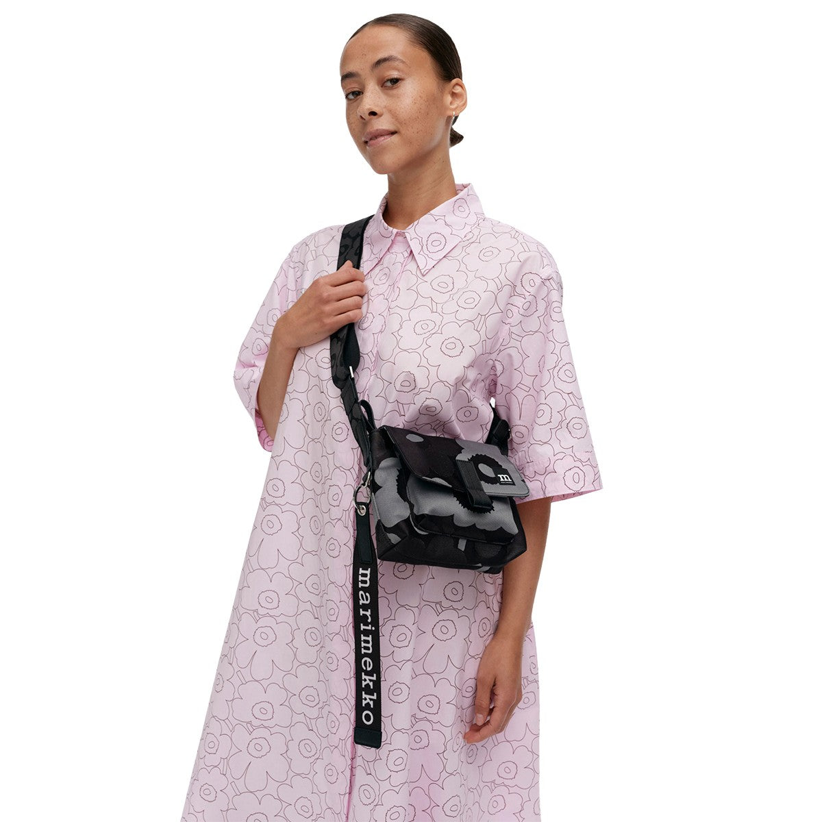 Marimekko Unikko Black / Grey Mini Messenger Shoulder Bag