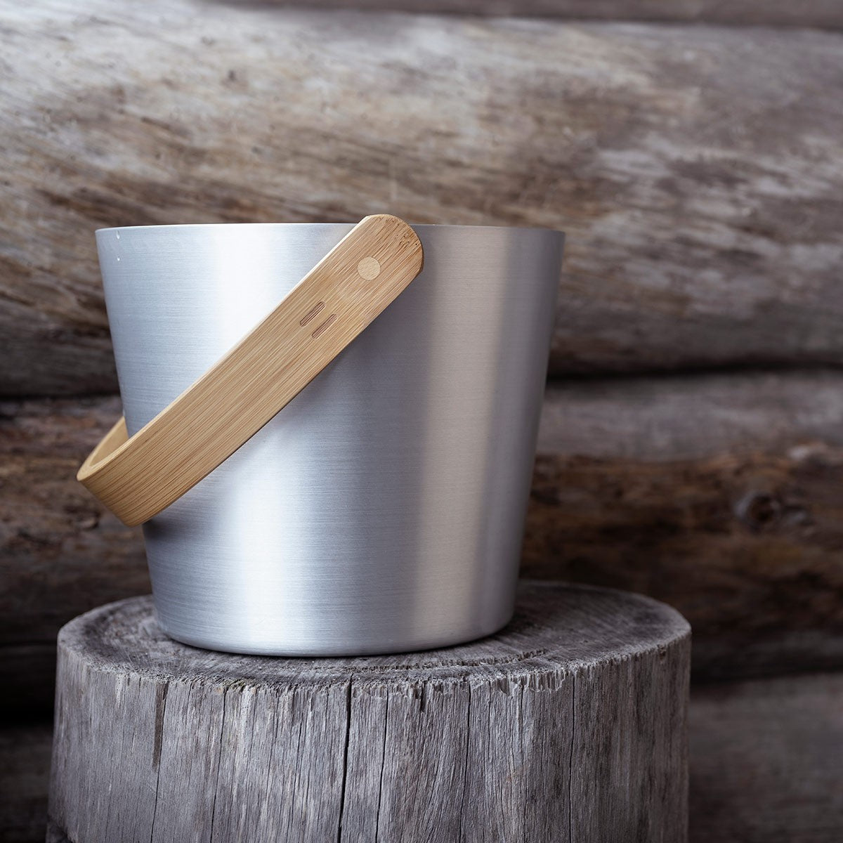 Rento Aluminum / Bamboo Silver Sauna Pail