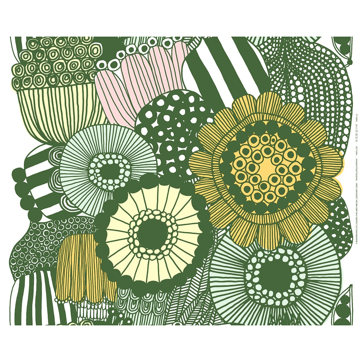 Marimekko Siirtolapuutarha Green / Light Yellow / Orange Medium Weight Cotton Fabric Repeat