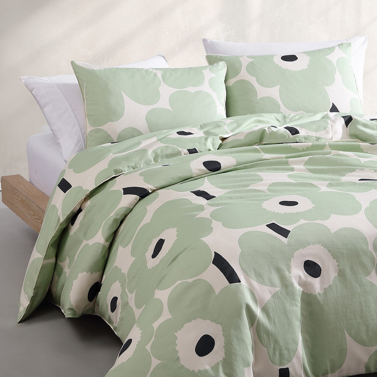 Marimekko Unikko Sage / Off White / Dark Blue Full / Queen Duvet Cover Set