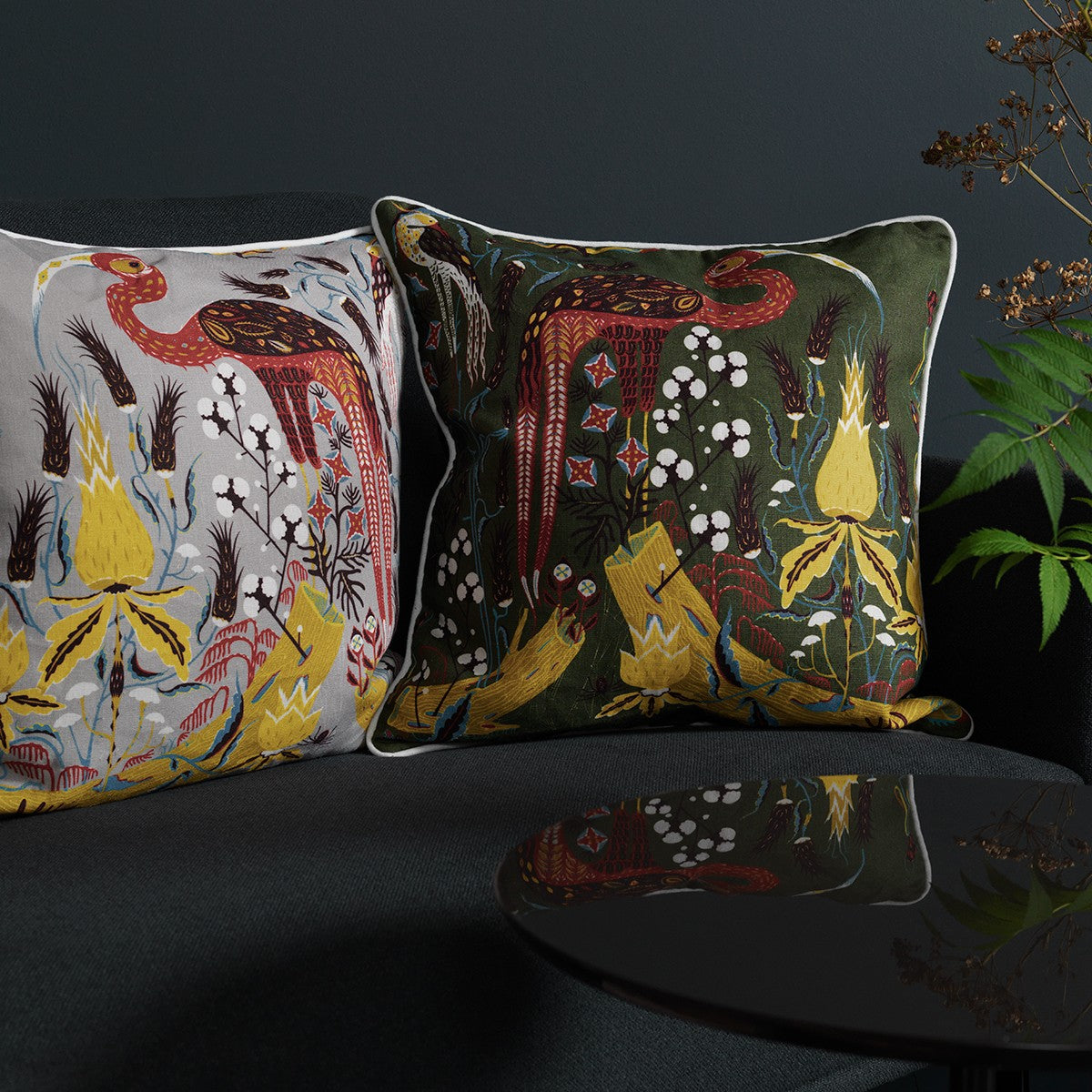 Klaus Haapaniemi Crane Green Throw Pillow