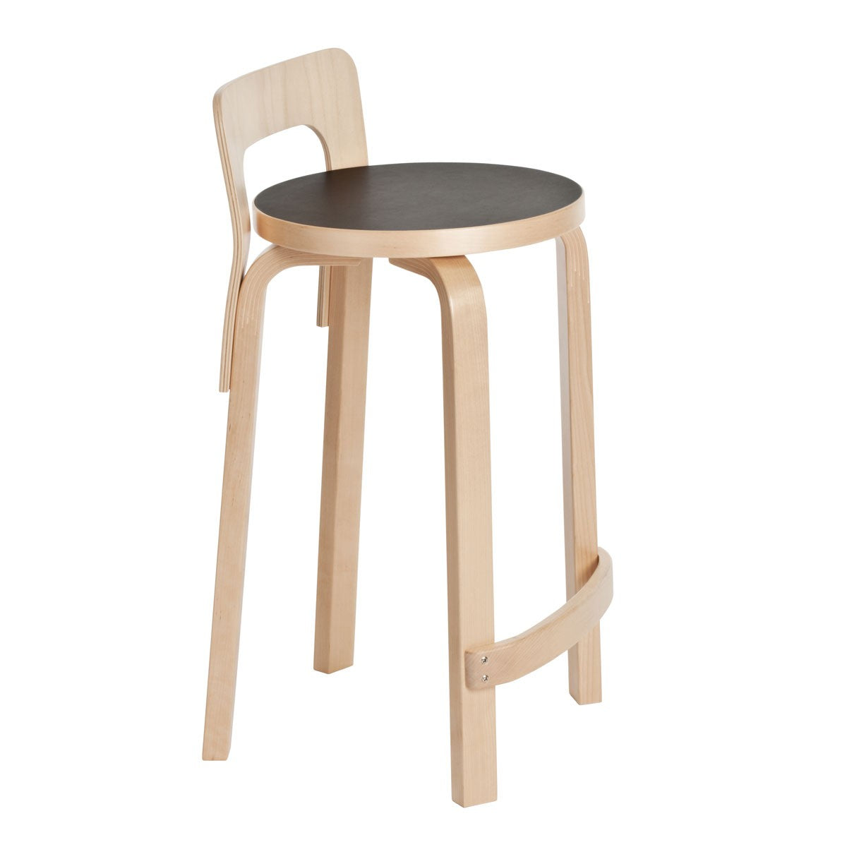 Artek Alvar Aalto K65 High Chair - Birch / Black Linoleum Seat