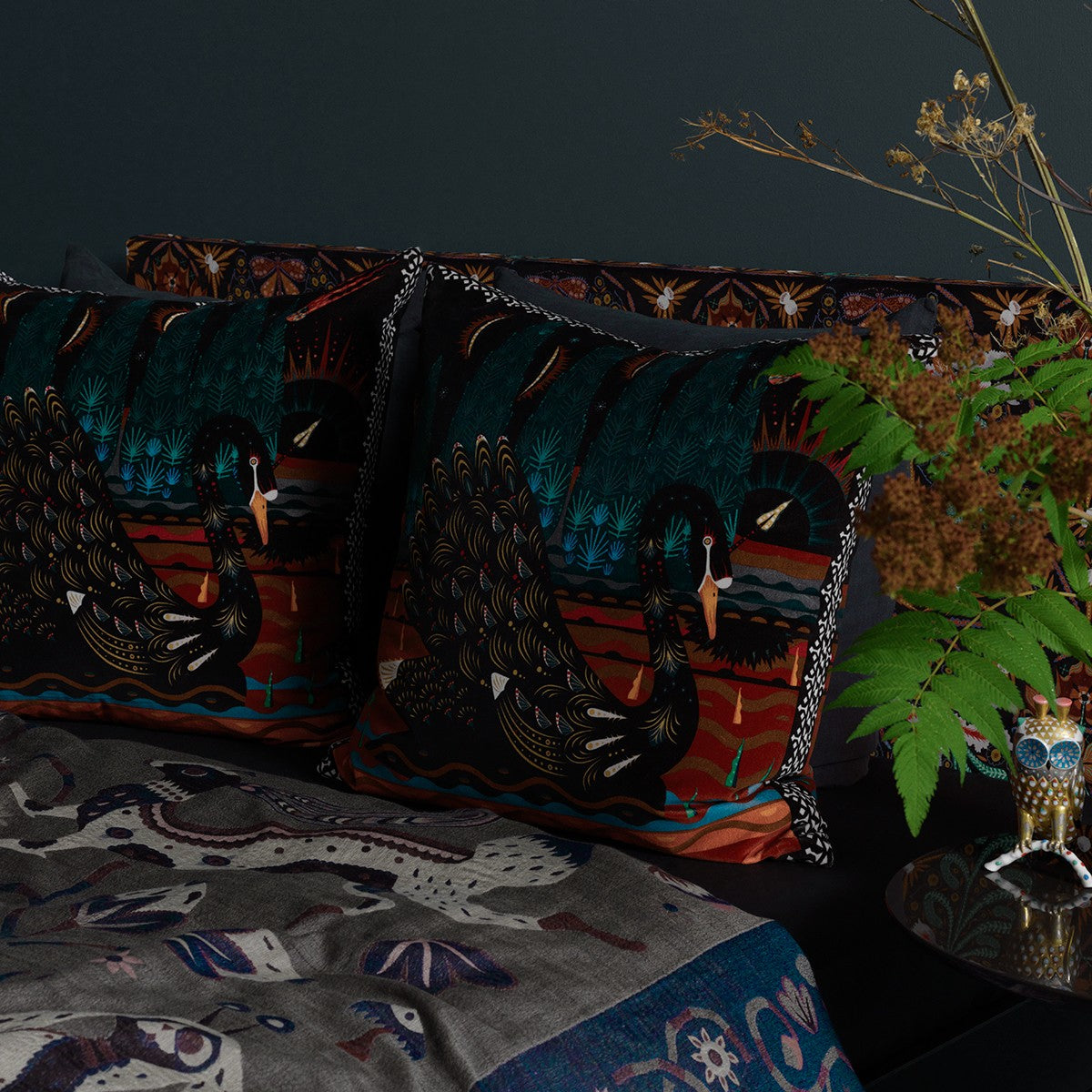 Klaus Haapaniemi Black Swan Velvet X-Large Throw Pillow