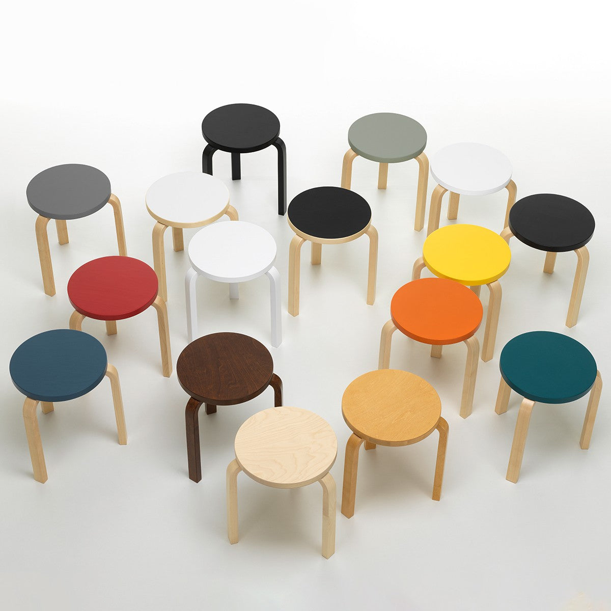 Artek Alvar Aalto Stool 60 - Three Legged Stool - Black Linoleum