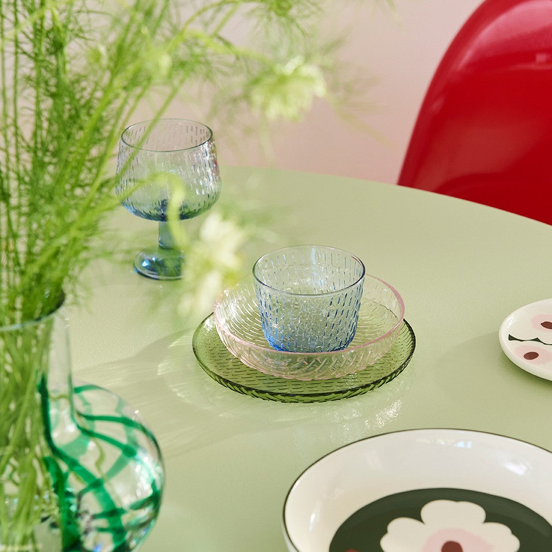 Marimekko Syksy Olive Green Small Glass Plates - Set of 2