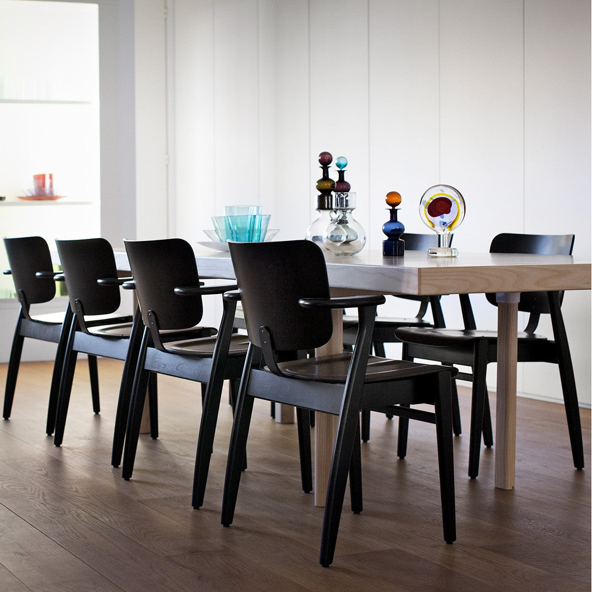 Artek Domus Black Lacquered Leather Upholstered Chair