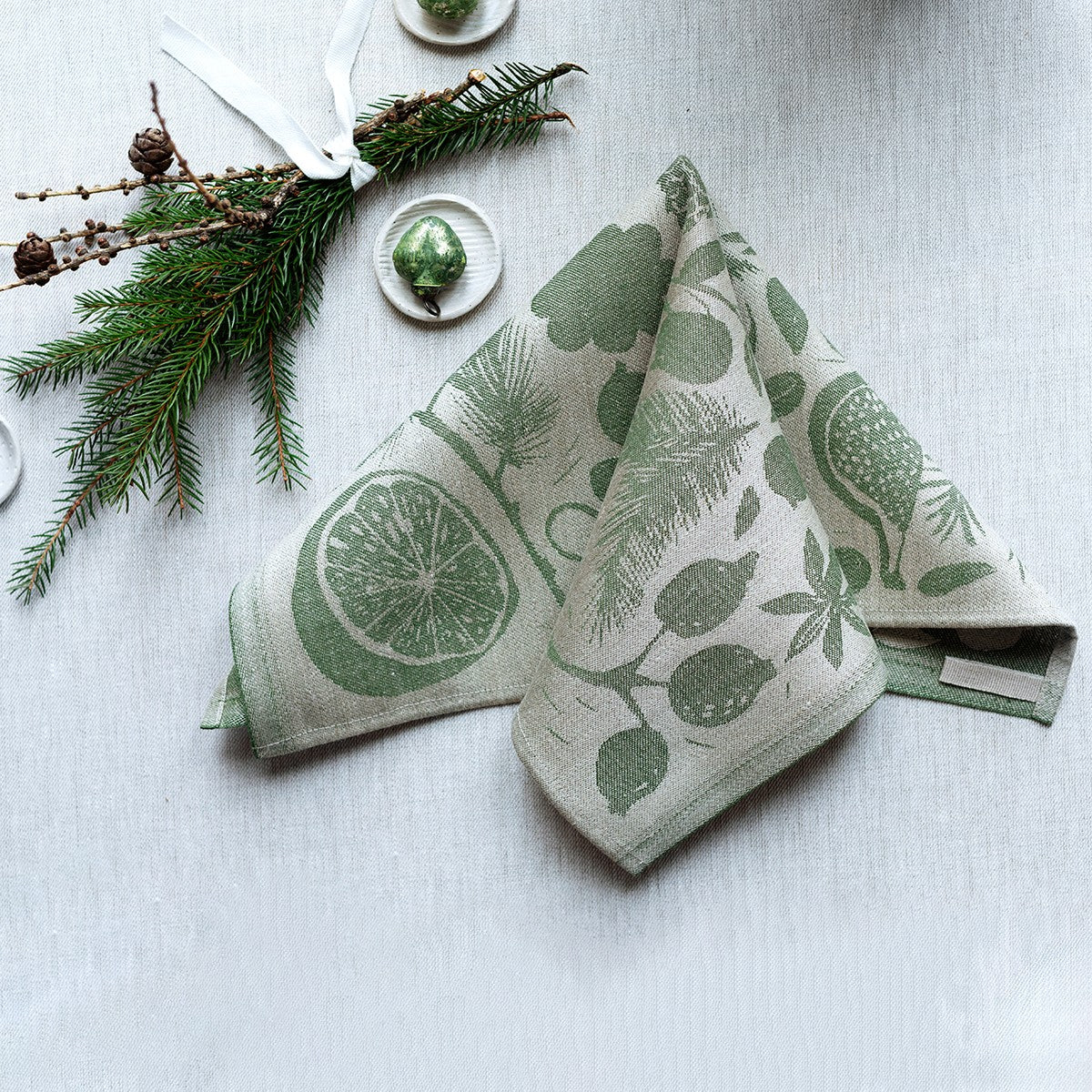 Lapuan Kankurit Talven Tuoksut Green / Beige Napkin / Tea Towel