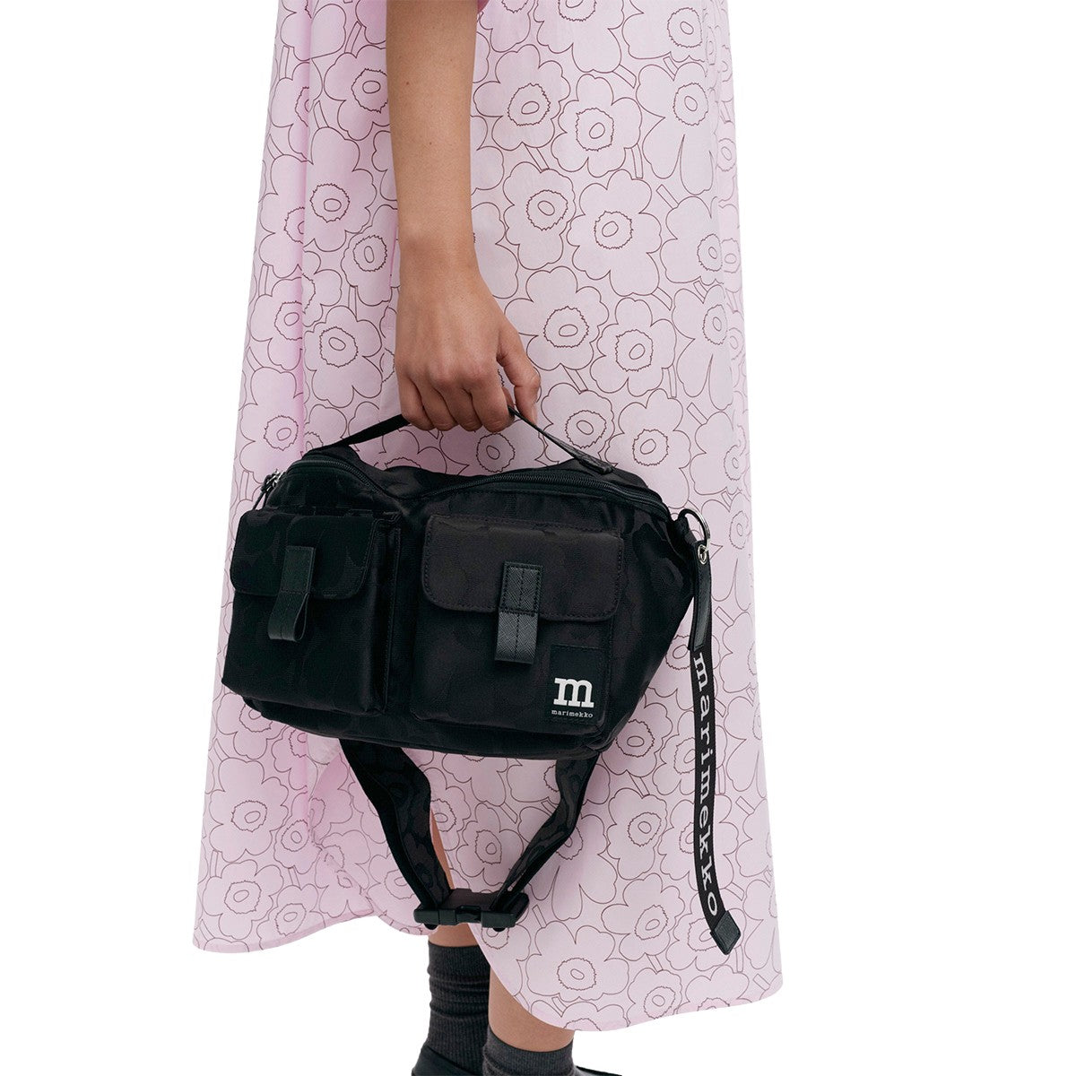 Marimekko Unikko Black Medium Sling Shoulder Bag