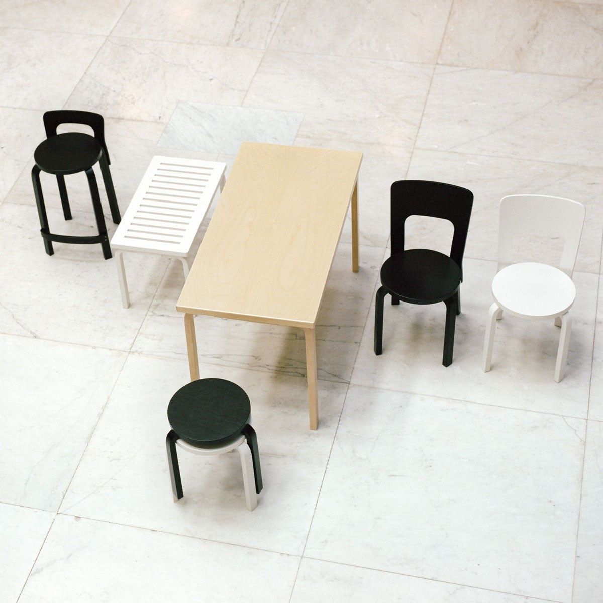 Artek Alvar Aalto Stool 60 - Three Legged Stool - Black Lacquered