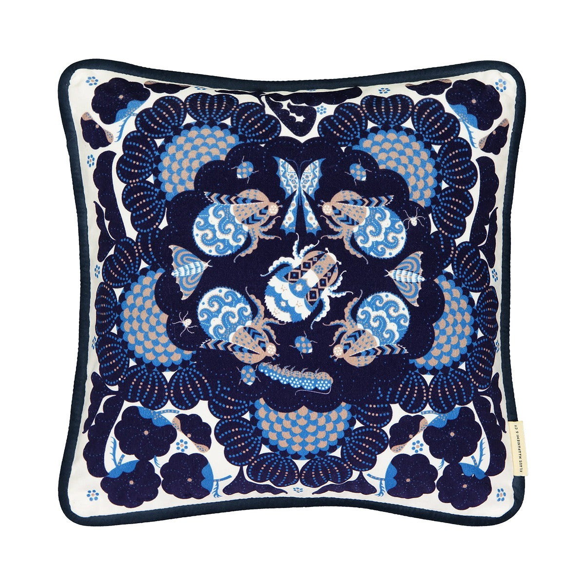 Klaus Haapaniemi Bumble Bees Blue Velvet Throw Pillow