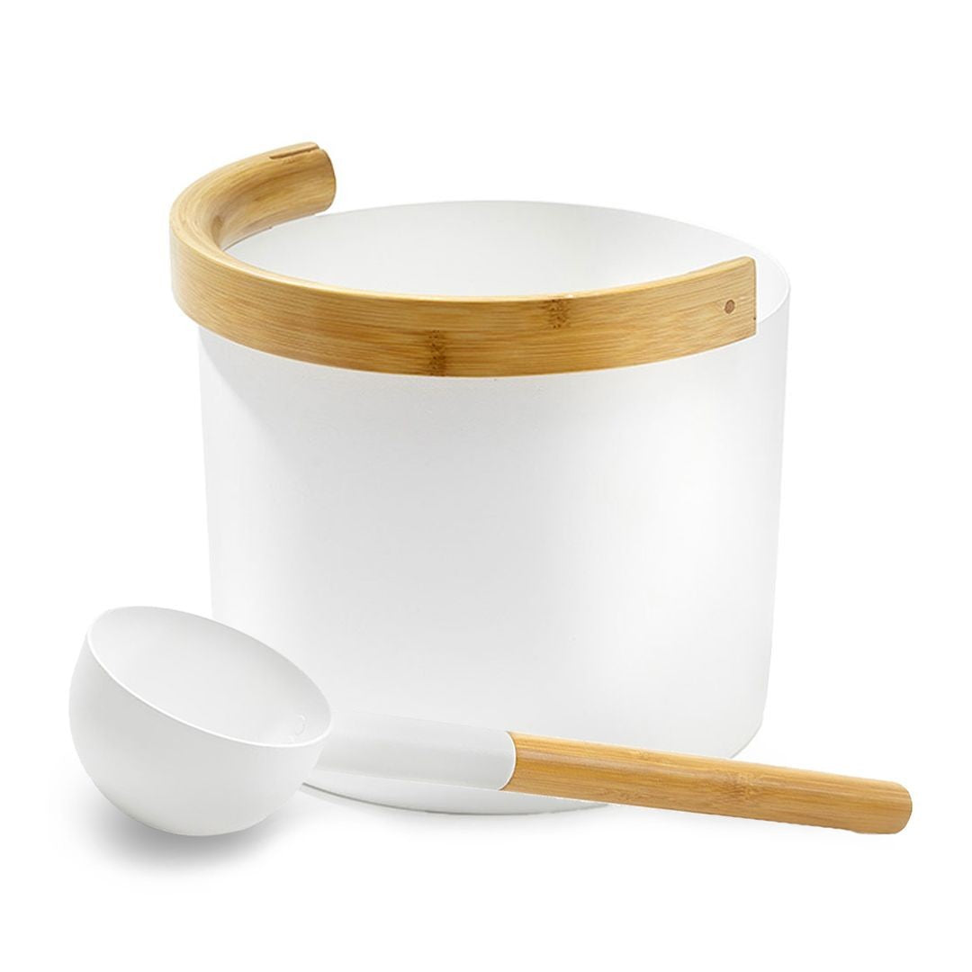 Kolo White Aluminum / Bamboo Sauna Bucket & Ladle Set