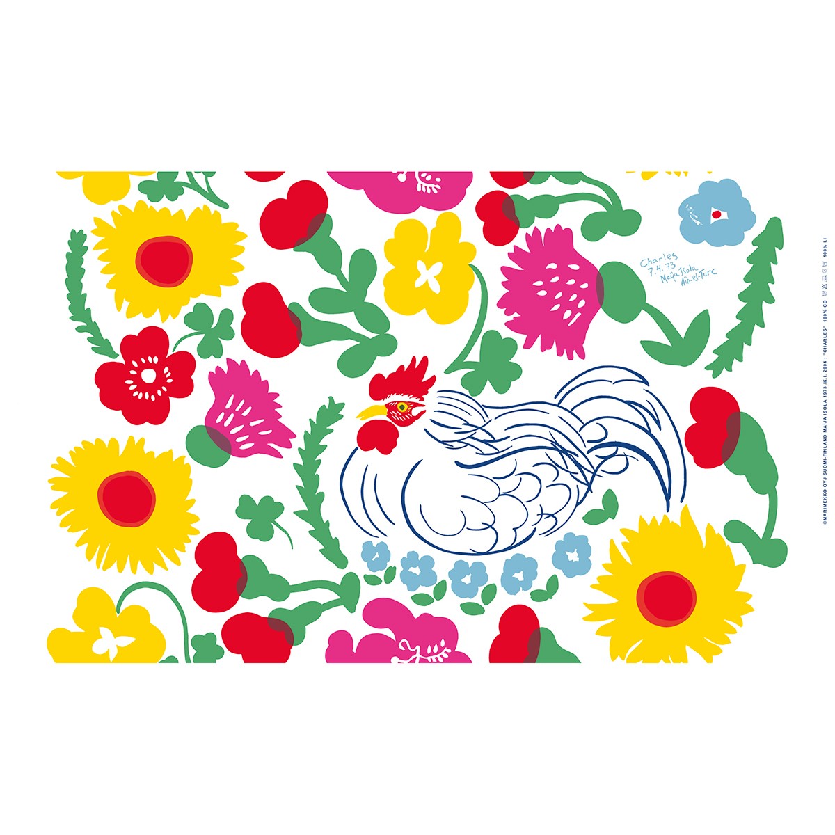Marimekko Charles White / Yellow / Red Cotton Fabric Repeat