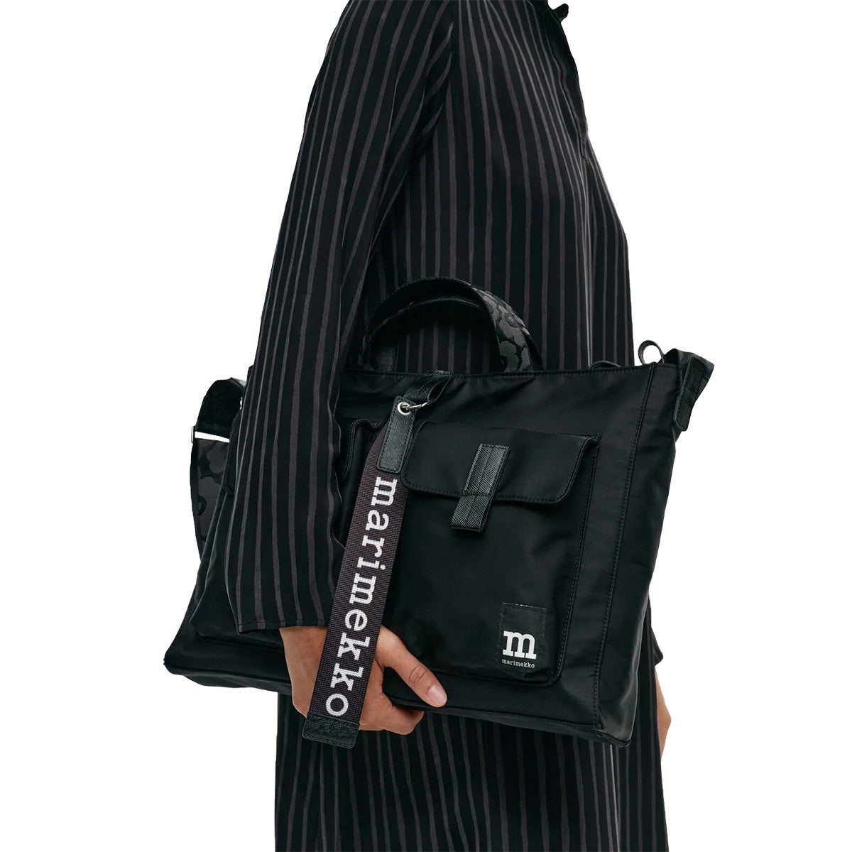 Marimekko Solid Black Everything Messenger Bag w/ Unikko Strap