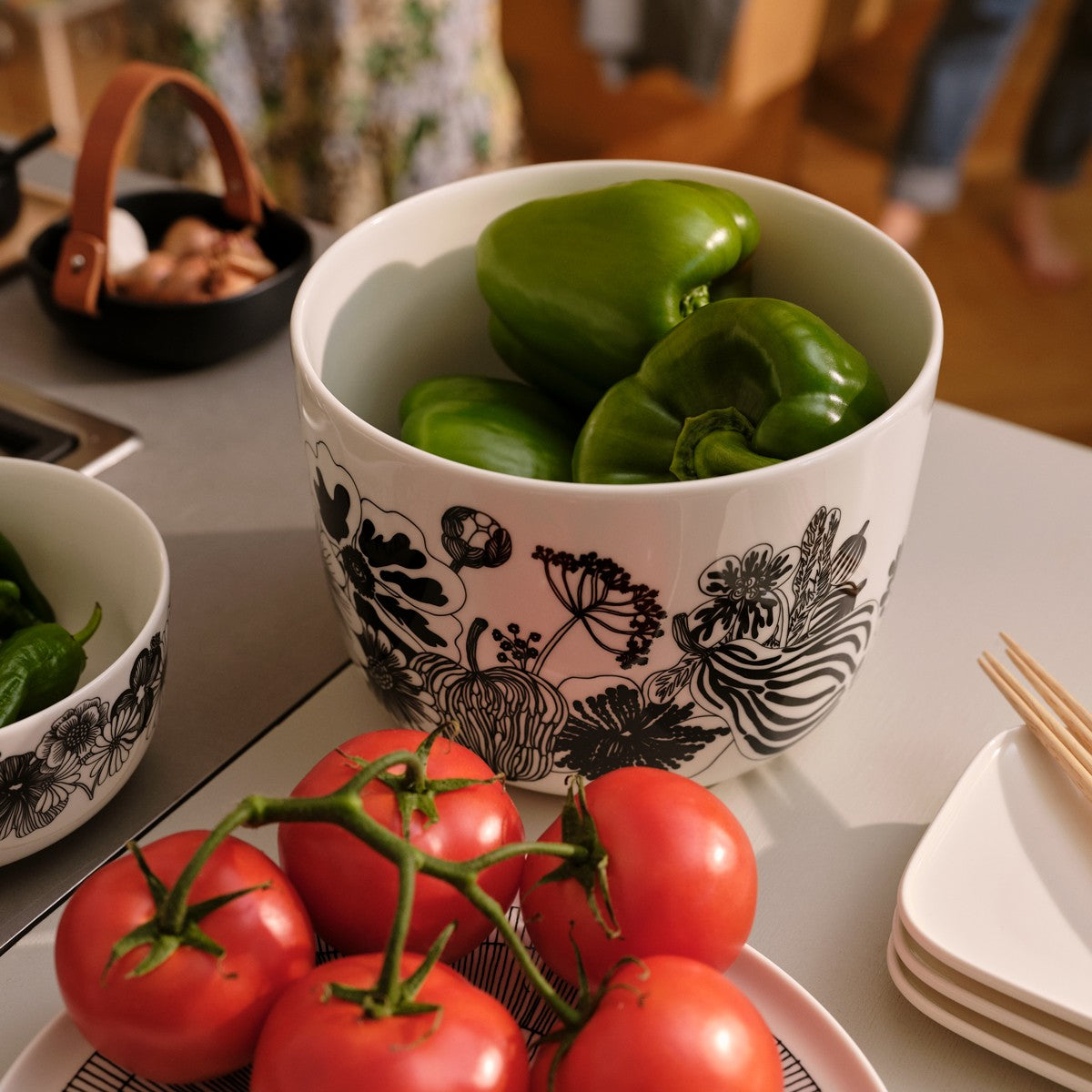 Marimekko Pikku Koppa Black Serving Dish w/ Leather Handle