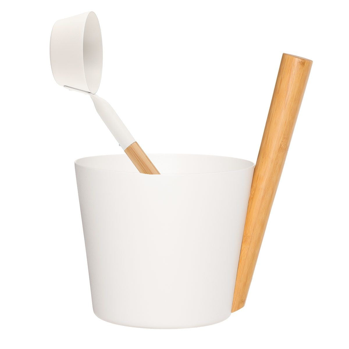 Rento Aluminum / Bamboo White Sauna Bucket & Ladle Set