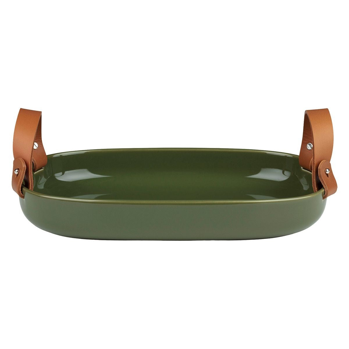 Marimekko Oiva Iso Koppa Harvest Green Serving Dish w/ Leather Handles