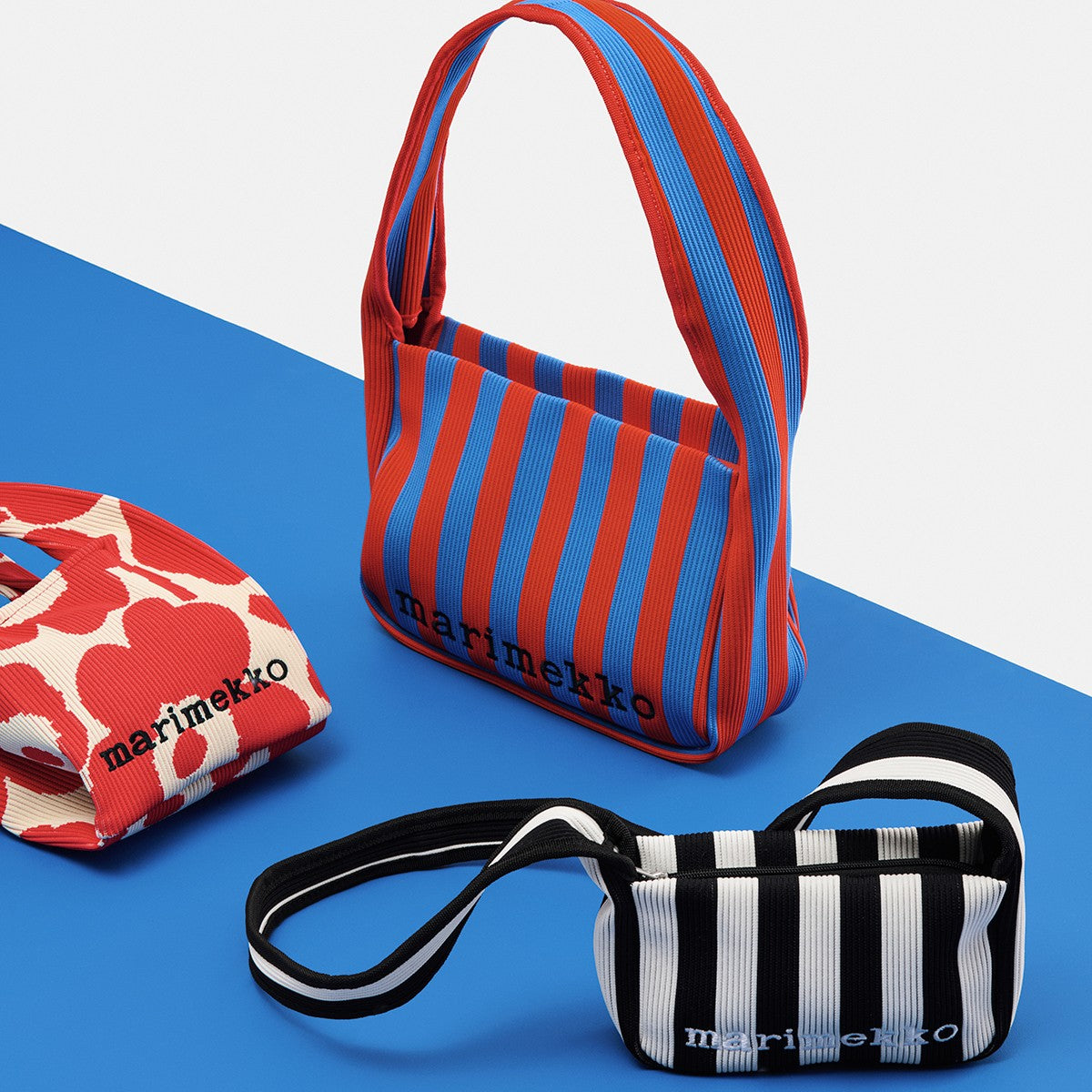 Marimekko Unikko Red / Tan Mini Knitted Tote Bag