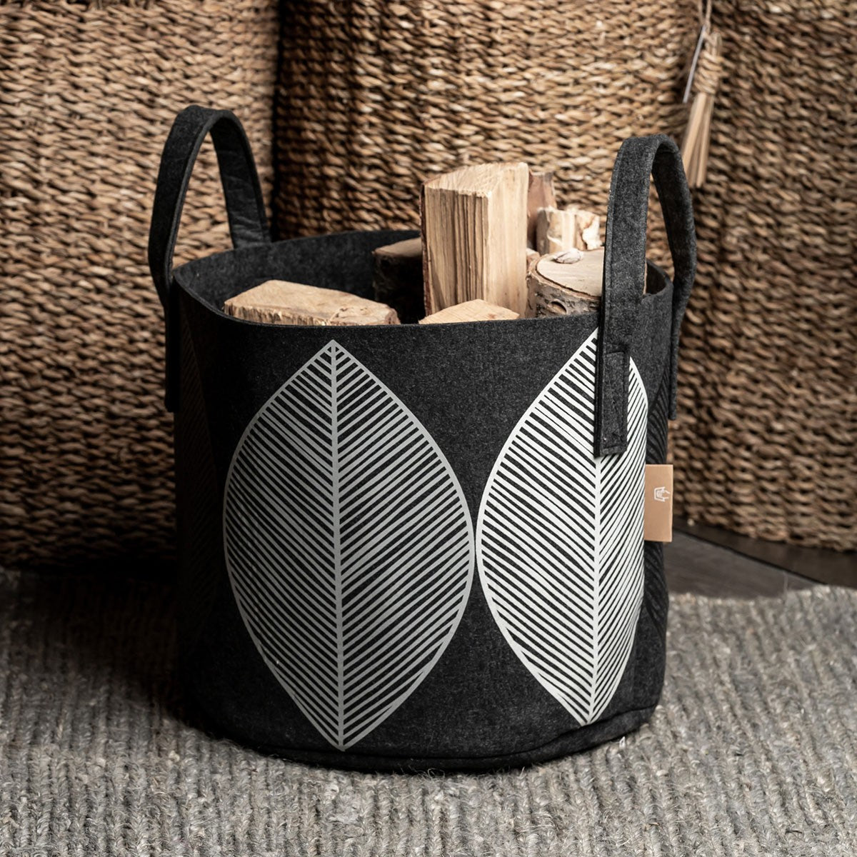 Muurla Dark Grey Leaf Storage Basket